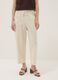 White viscose-linen blend trousers with drawstring, straight fit_1