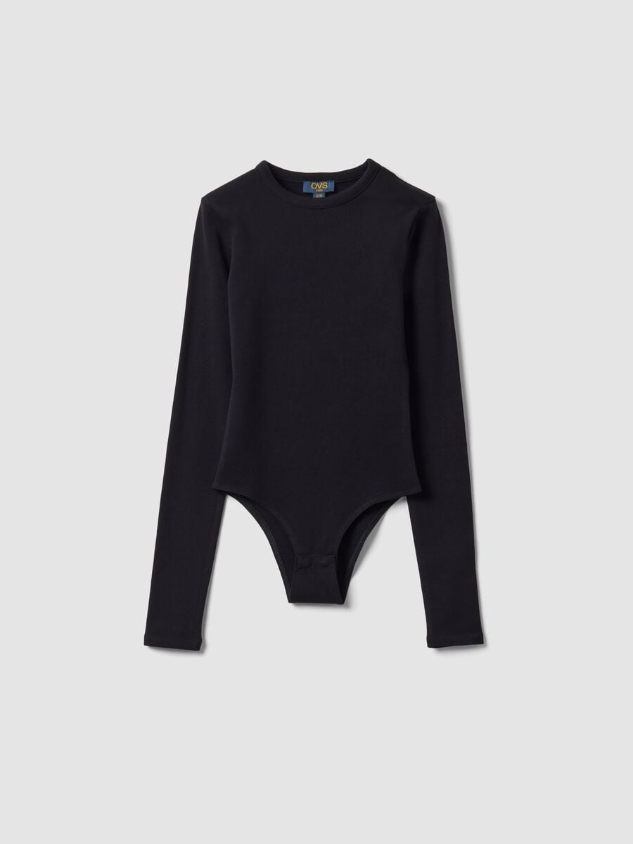 Black fitted stretch-cotton bodysuit with crew neck_3
