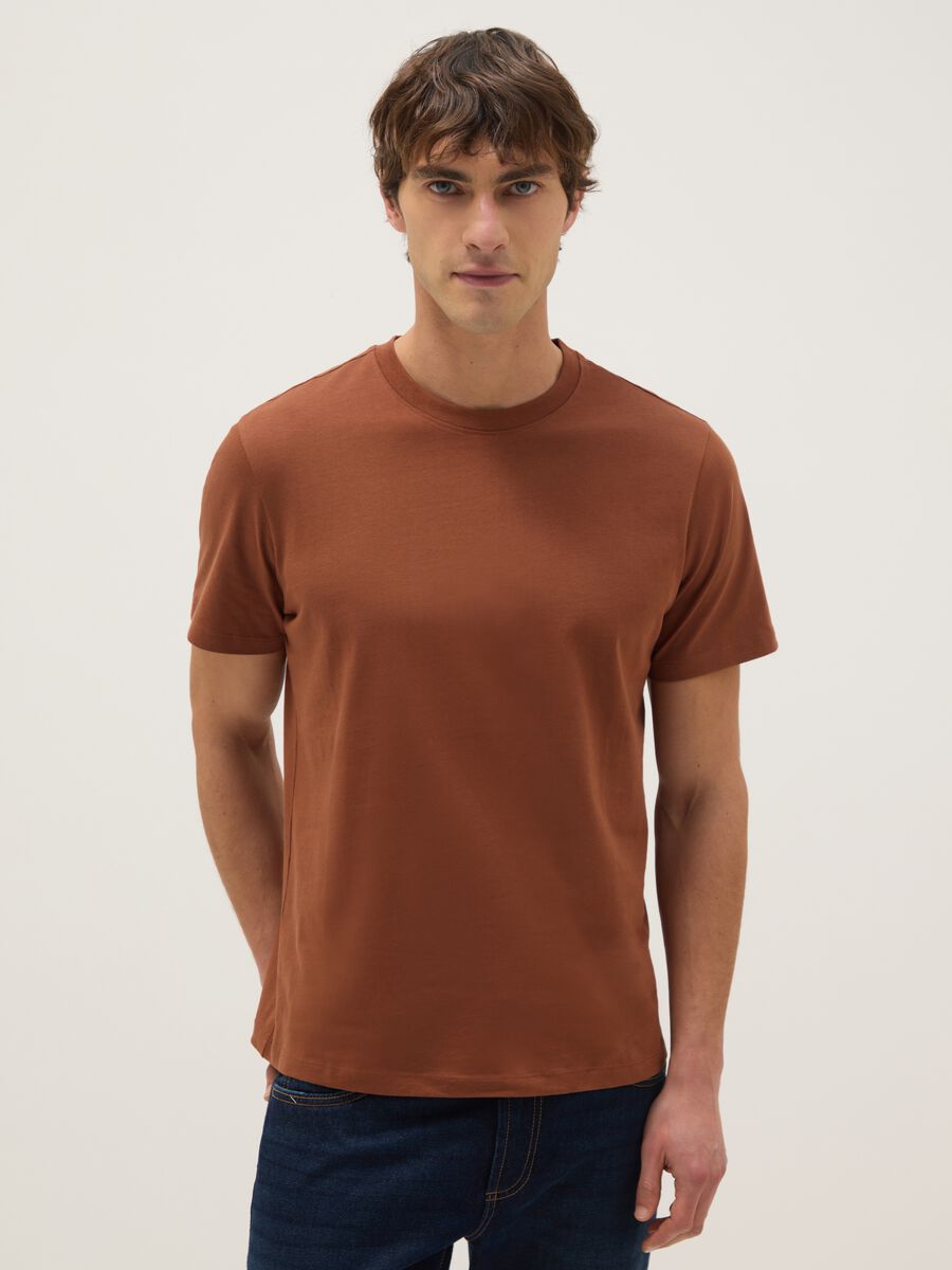 Regular fit brown pure cotton t-shirt_0