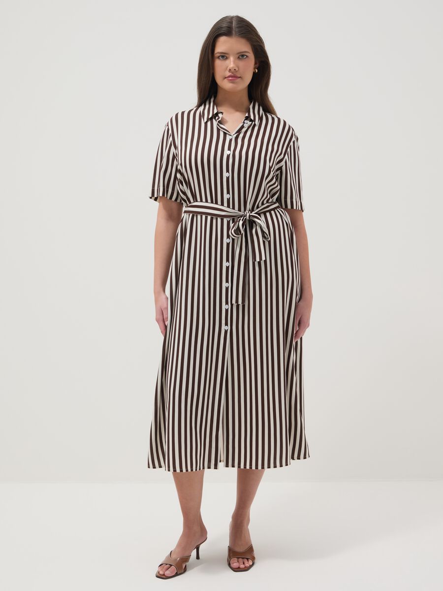 Regular fit multicolour striped pure viscose dress with belt_1