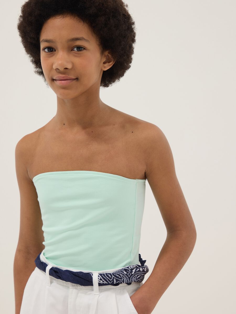 Girls&rsquo; fitted green bandeau top in stretch cotton_2