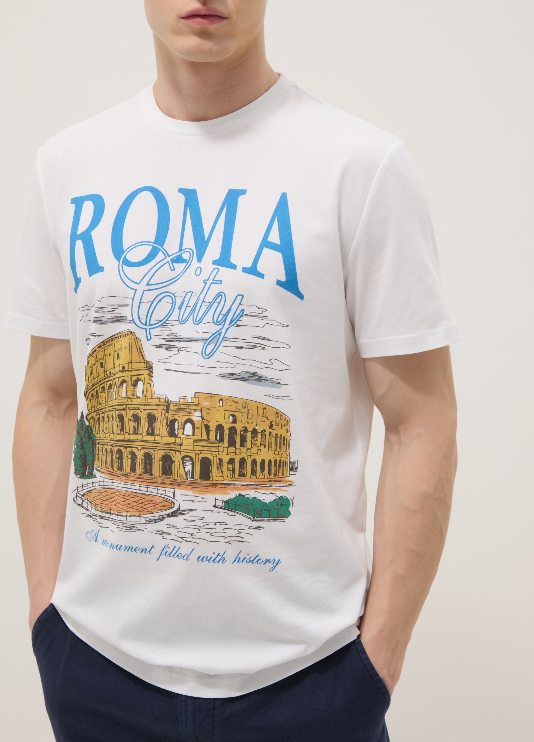 Wei&szlig;es T-Shirt aus reiner Baumwolle mit Print, Regular Fit