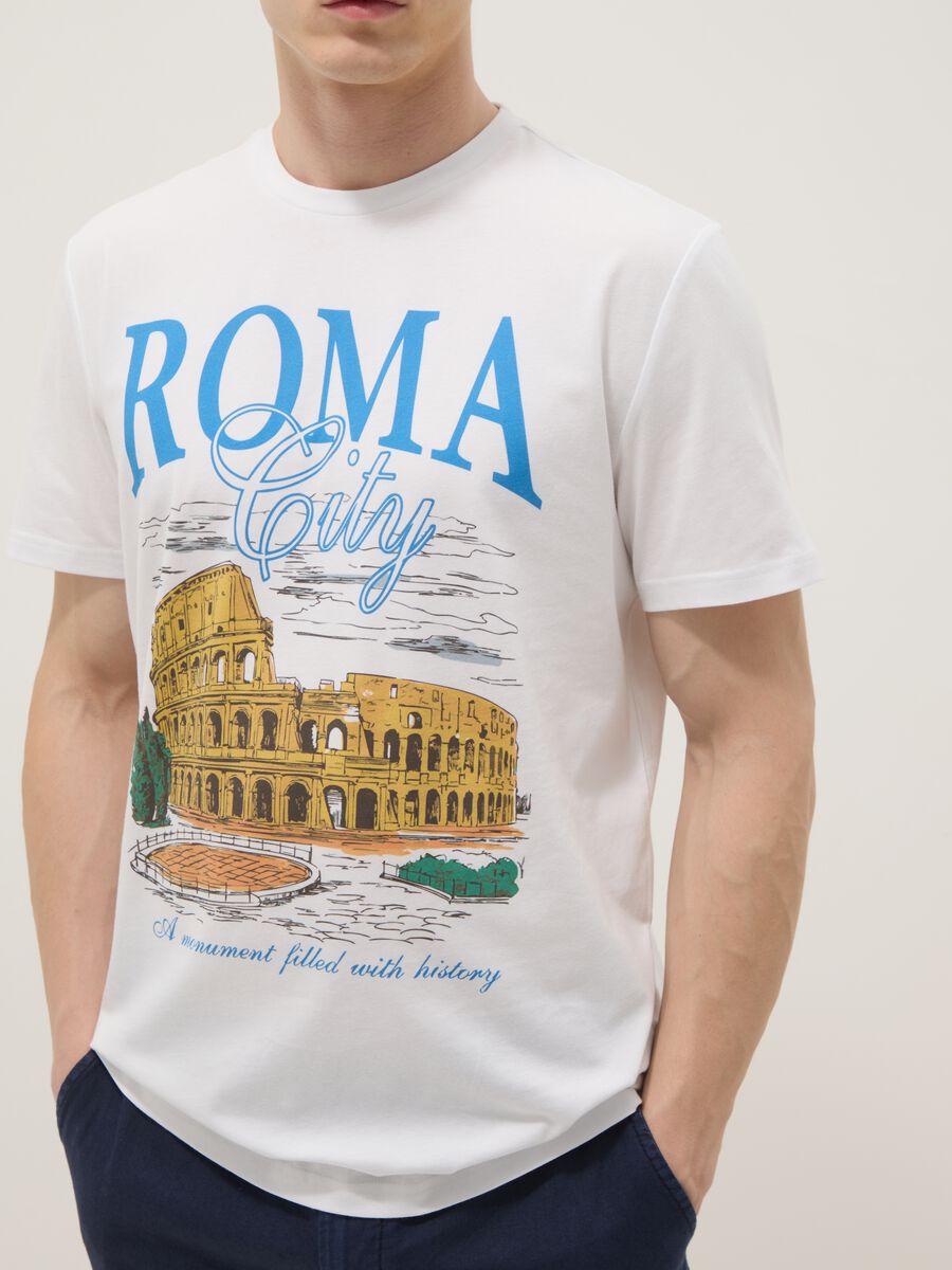 Wei&szlig;es T-Shirt aus reiner Baumwolle mit Print, Regular Fit_2