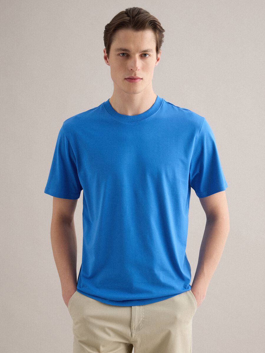 Blue pure cotton crew neck T-shirt relaxed fit_2