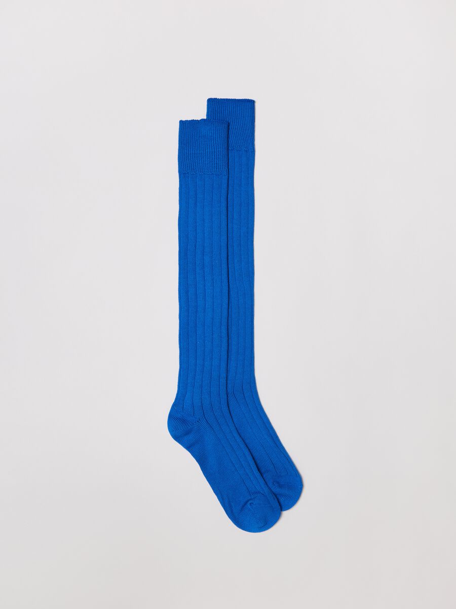 Long flat ribbed cotton socks_0