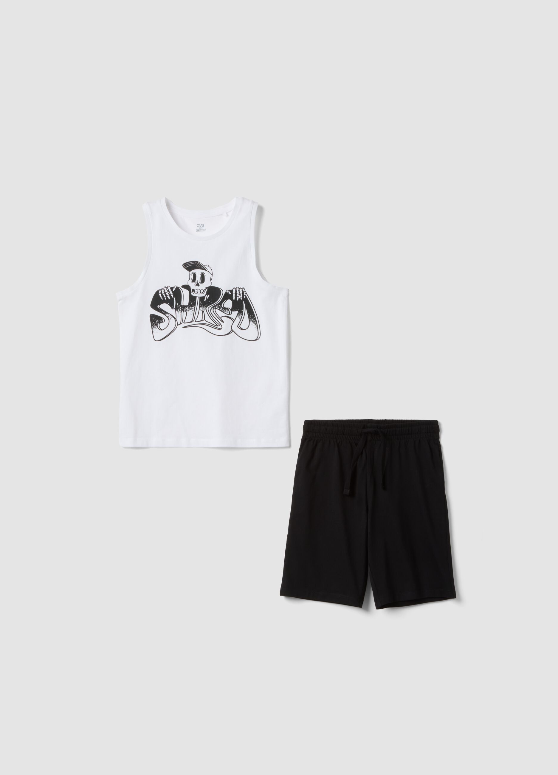 Conjunto preto e branco em algod&atilde;o puro com top e cal&ccedil;&otilde;es