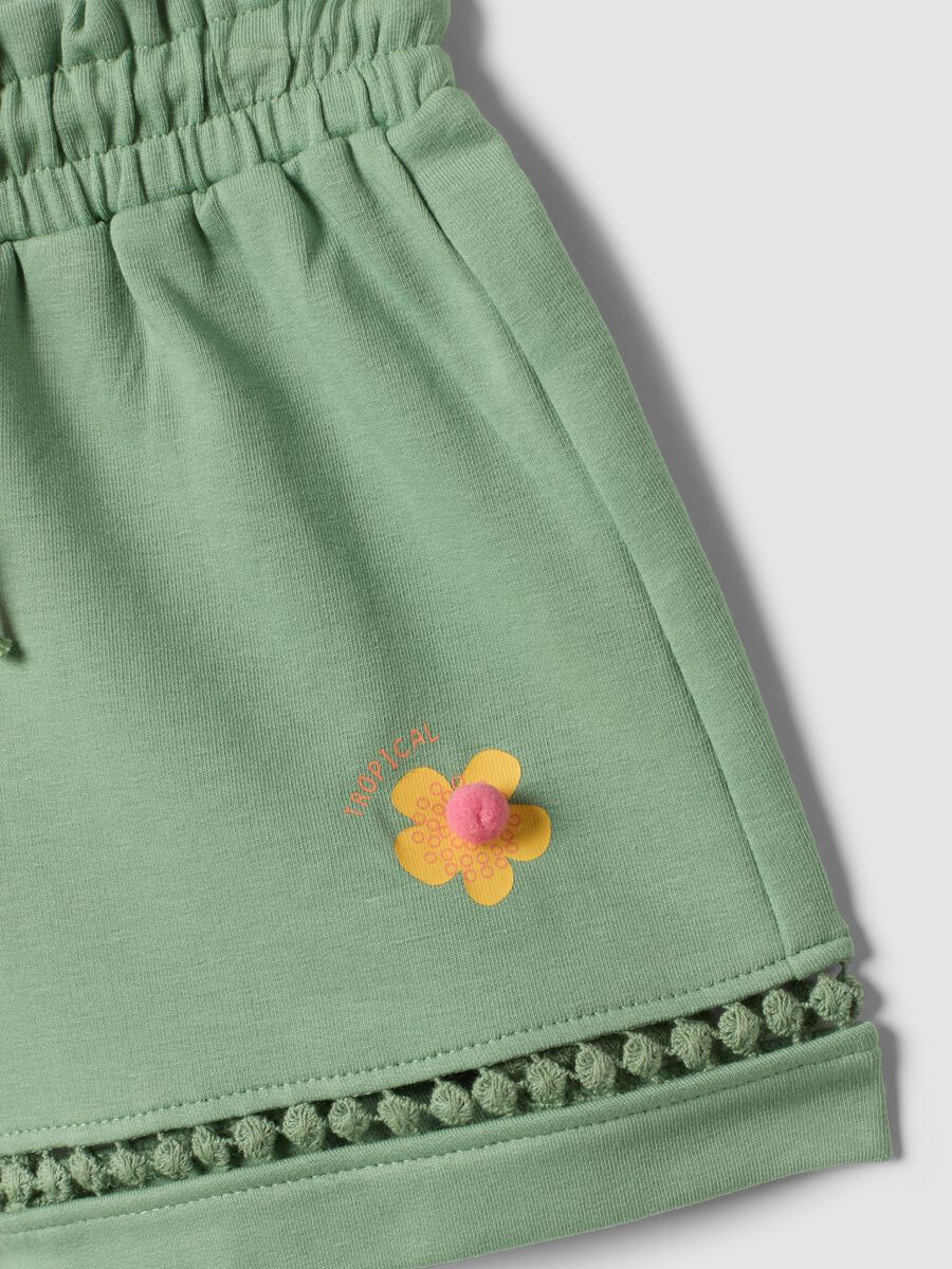 Green stretch cotton shorts for baby girl, regular fit_3