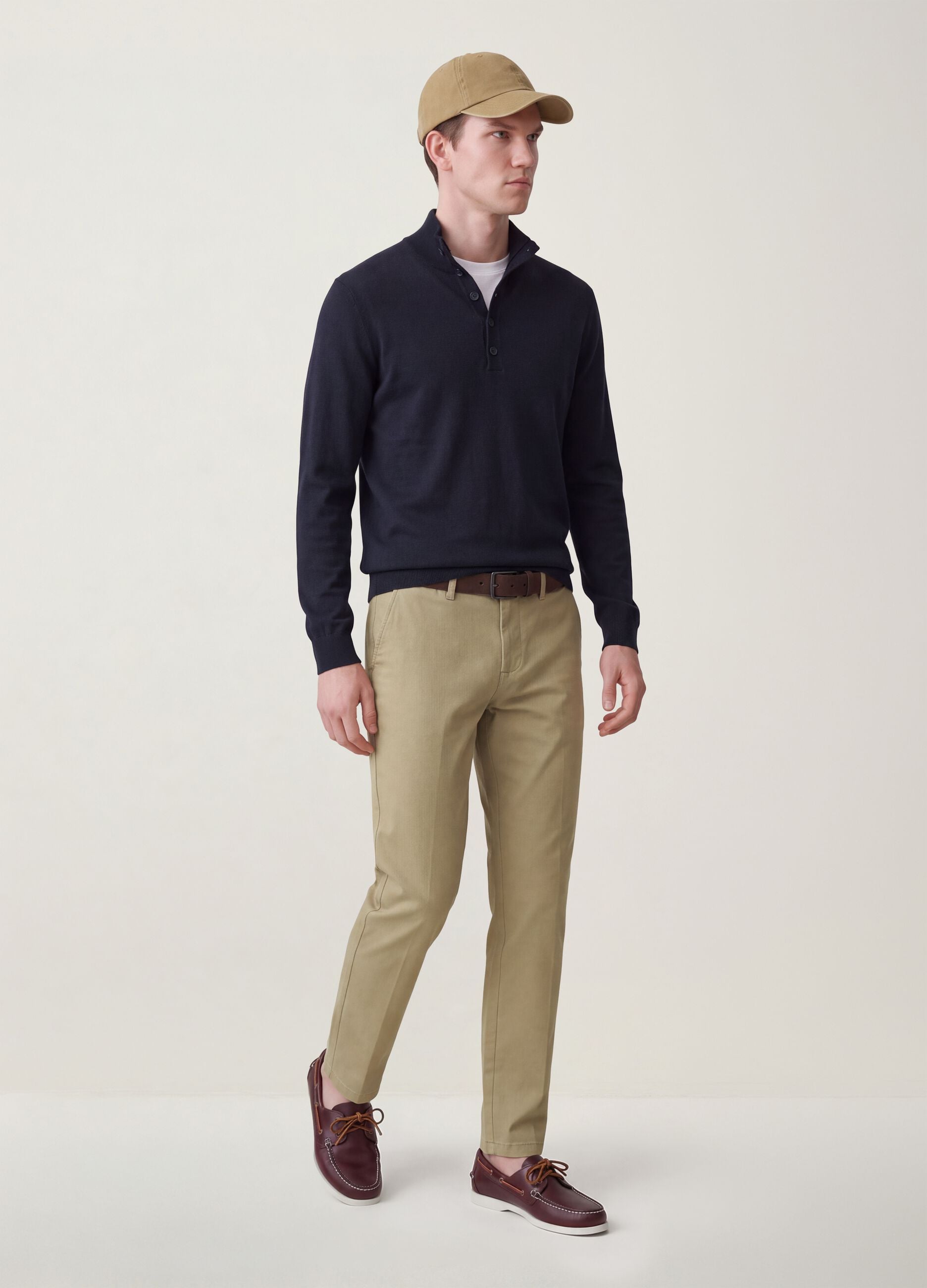 Blue cotton and cashmere blend polo jumper