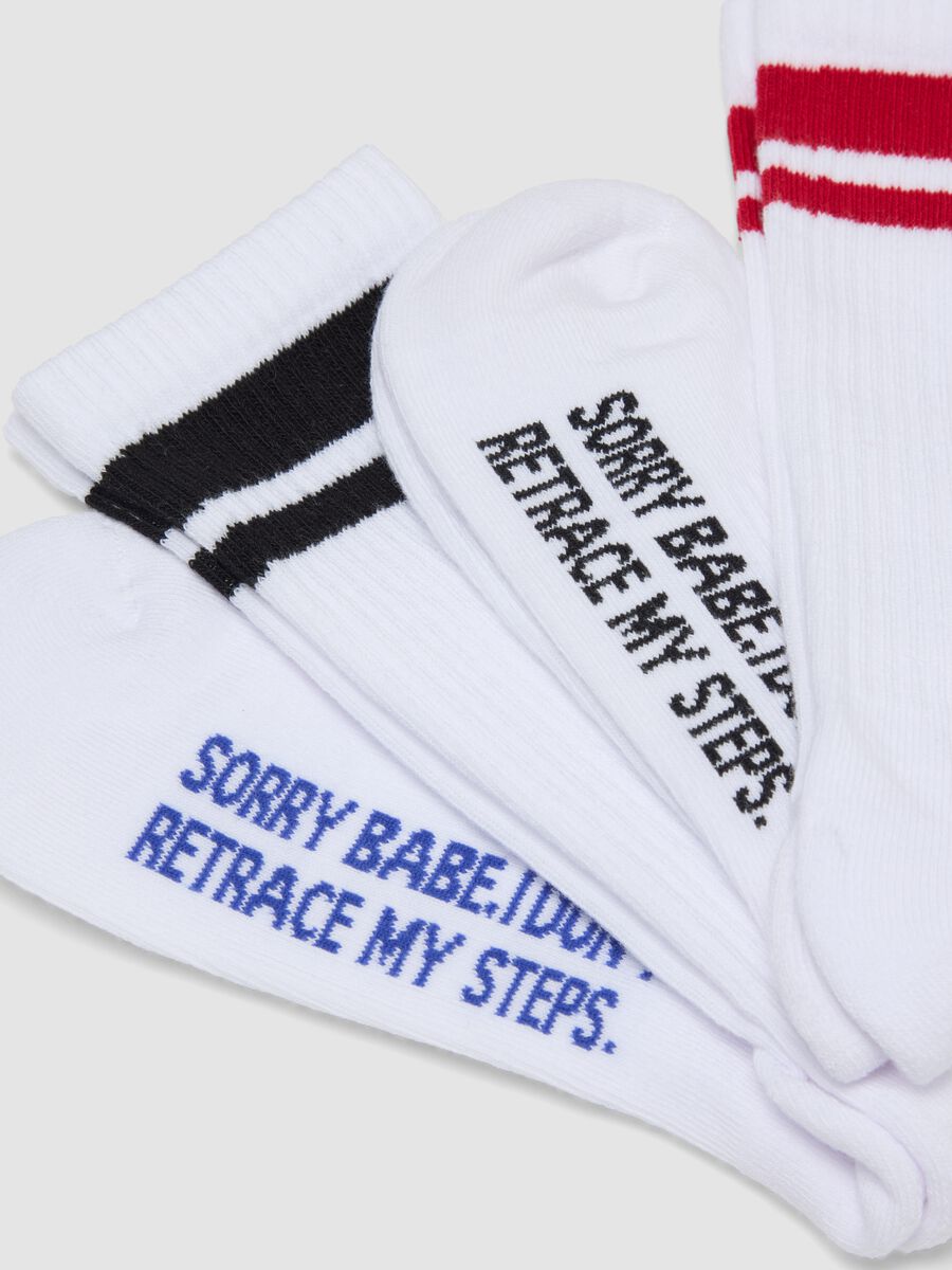 3er-Pack wei&szlig;e Sportsocken aus Stretch-Baumwolle mit bunten Streifen_1