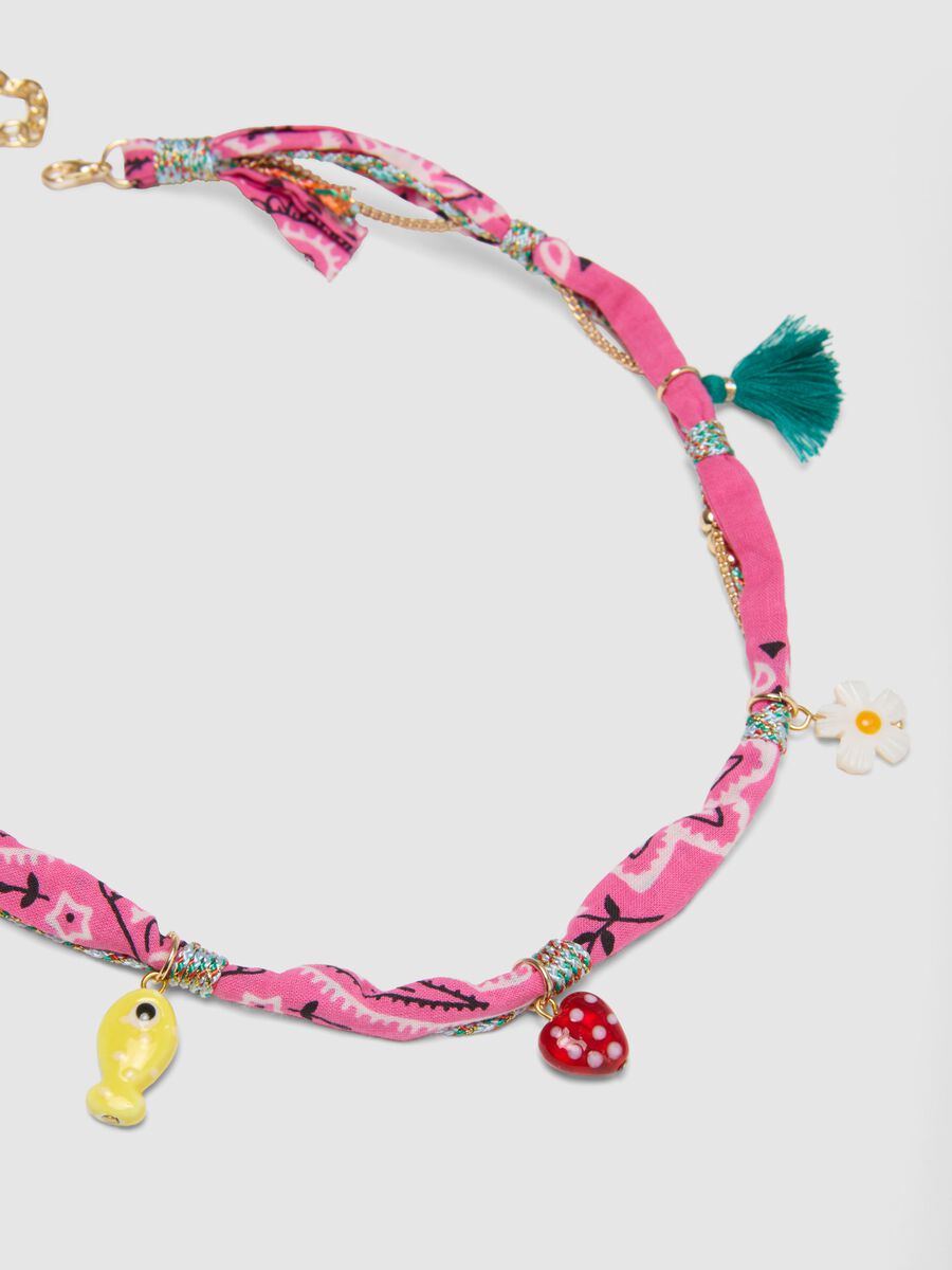Multicolour Bandana Necklace with Charms_1