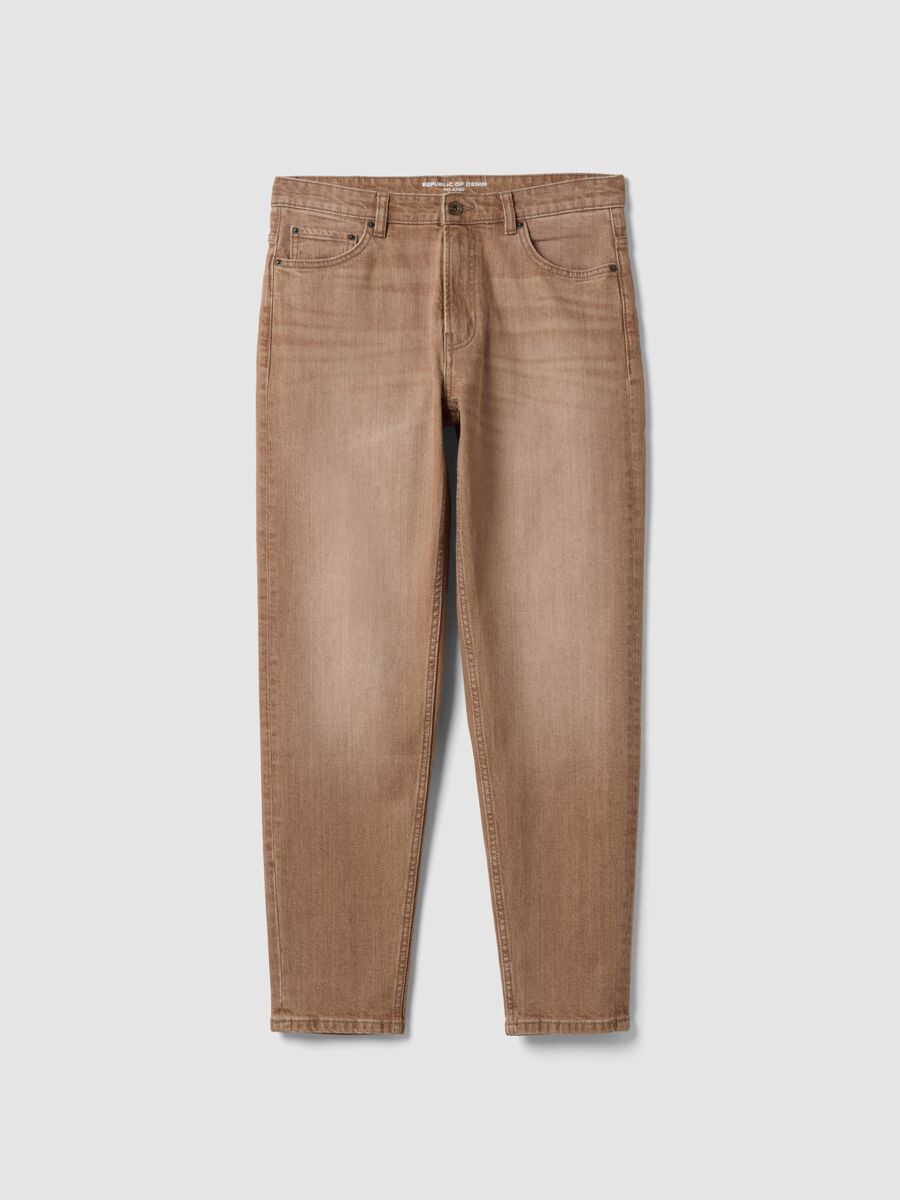 Brown denim jeans in stretch cotton, relaxed fit_4