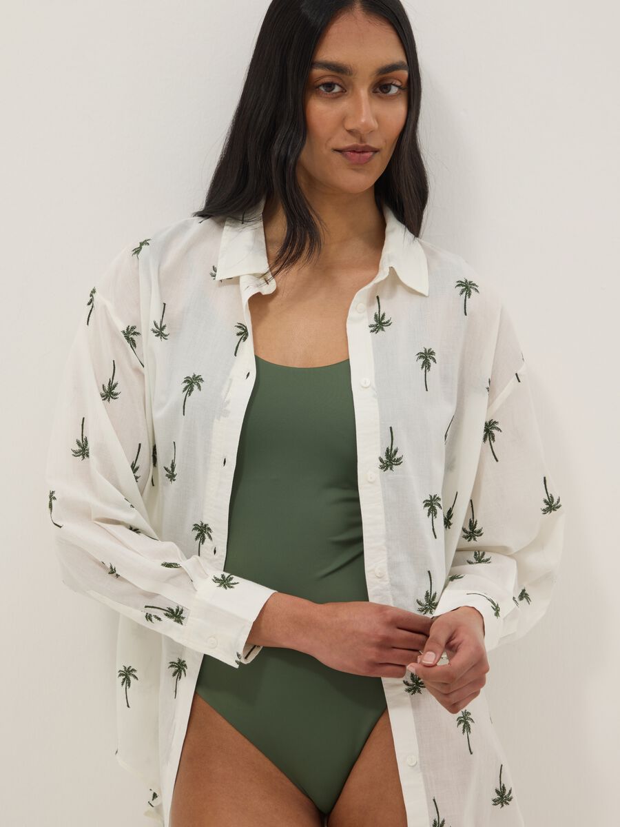 Caft&atilde; branco em puro algod&atilde;o org&acirc;nico com estampado de palmeiras_0