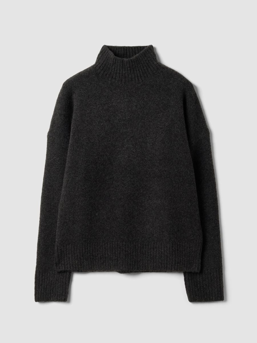 Maglia grigio antracite in lana elasticizzata con Collo rialzato_0