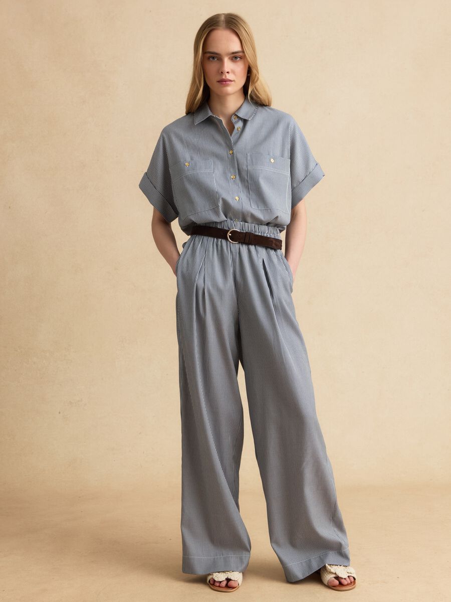 Blue striped palazzo trousers with elasticated waist_0
