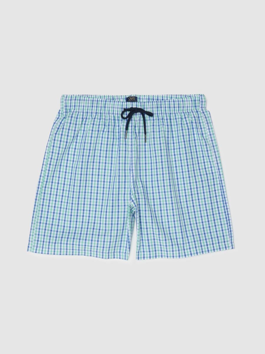 Multicolour checked pure cotton pyjama shorts, regular fit_4