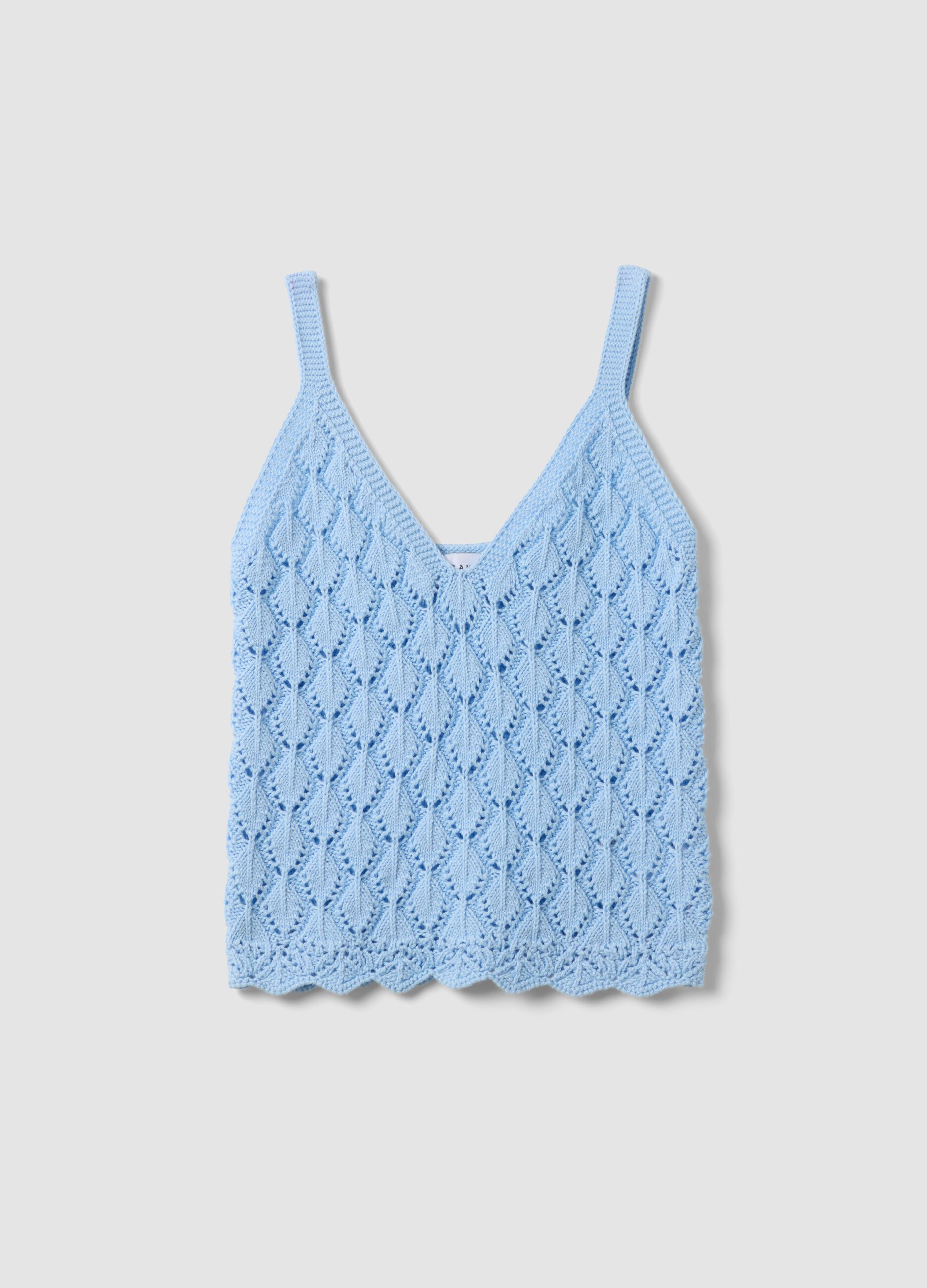 Sky-blue crochet waistcoat in pure cotton, regular fit