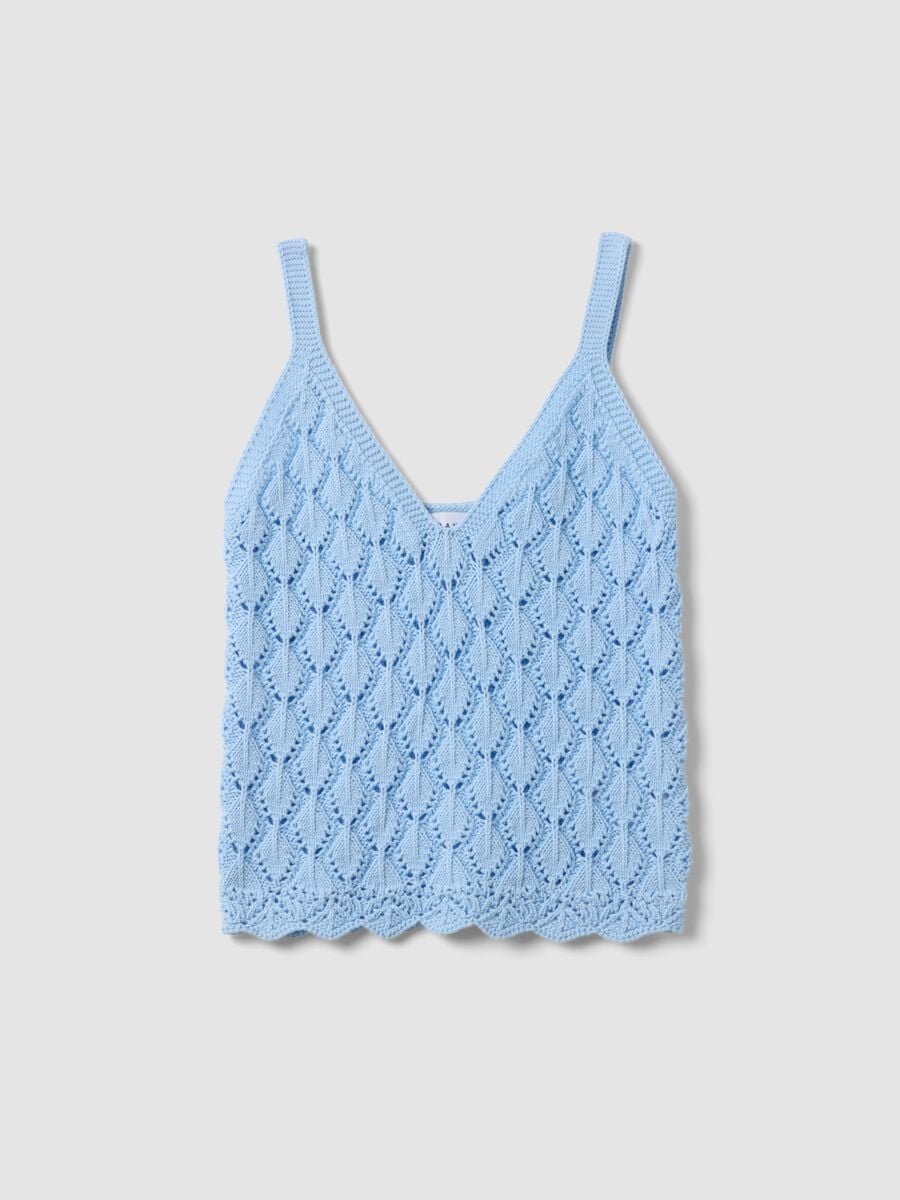 Sky-blue crochet waistcoat in pure cotton, regular fit_4