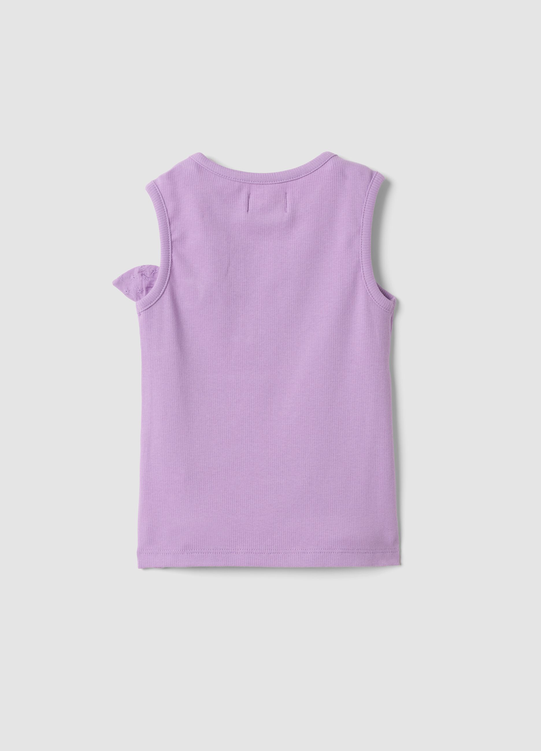 Purple fitted stretch cotton vest top with appliqu&eacute; flower for girls