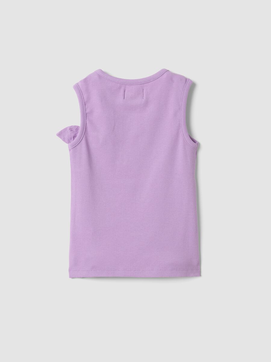 Purple fitted stretch cotton vest top with appliqu&eacute; flower for girls_1