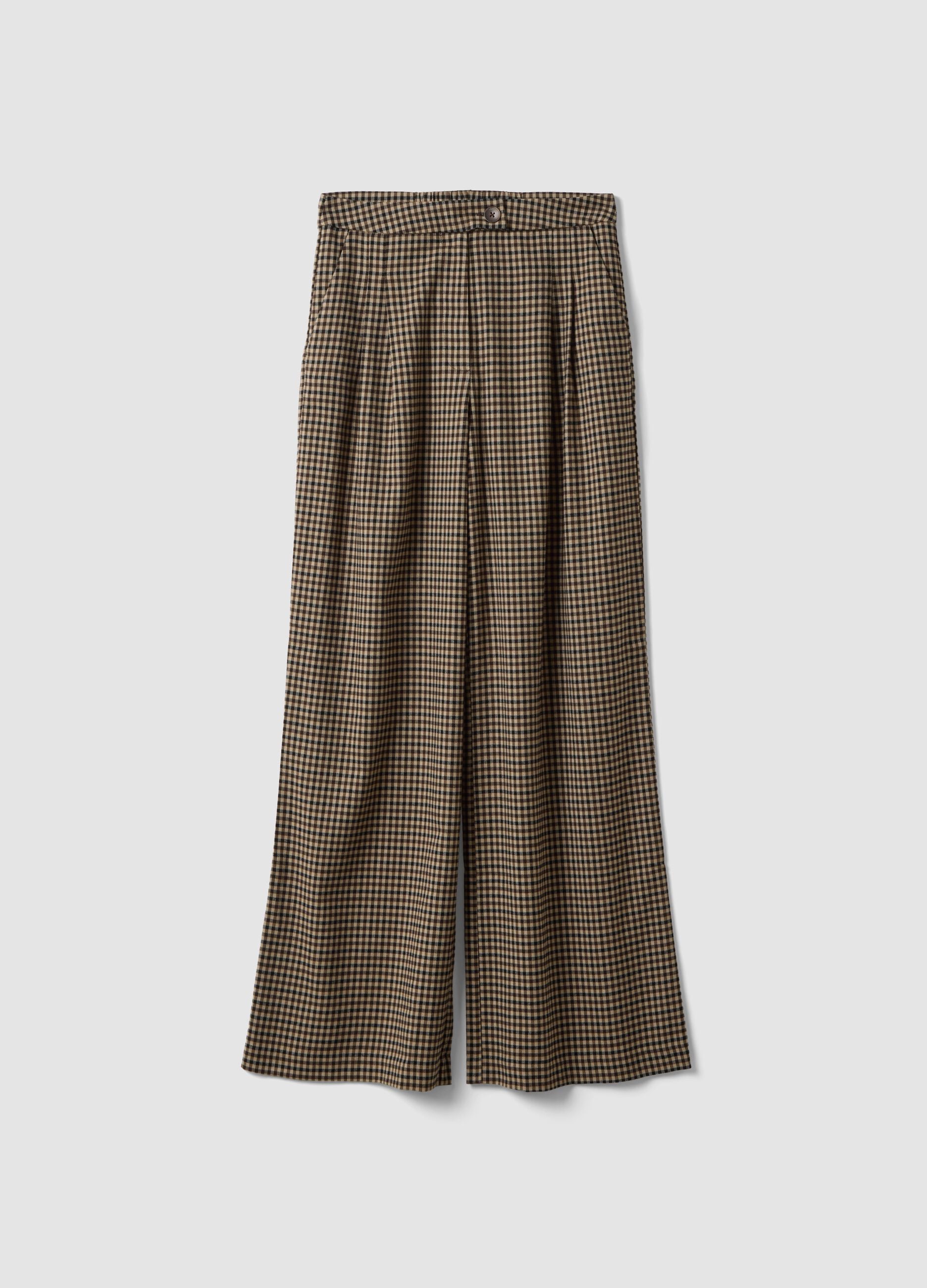 Pantaloni beige scuro e neri in viscosa e lana elasticizzata