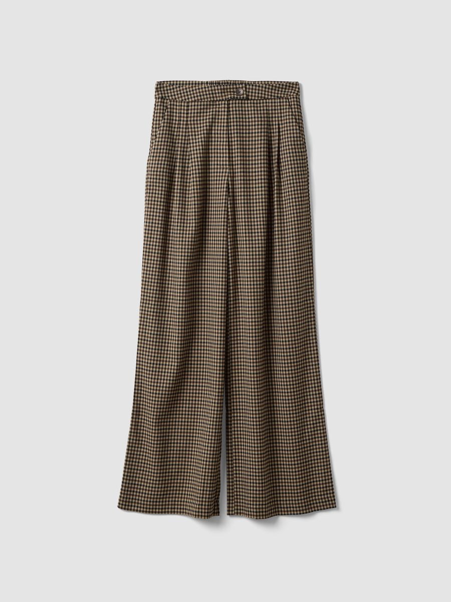 Pantaloni beige scuro e neri in viscosa e lana elasticizzata_0