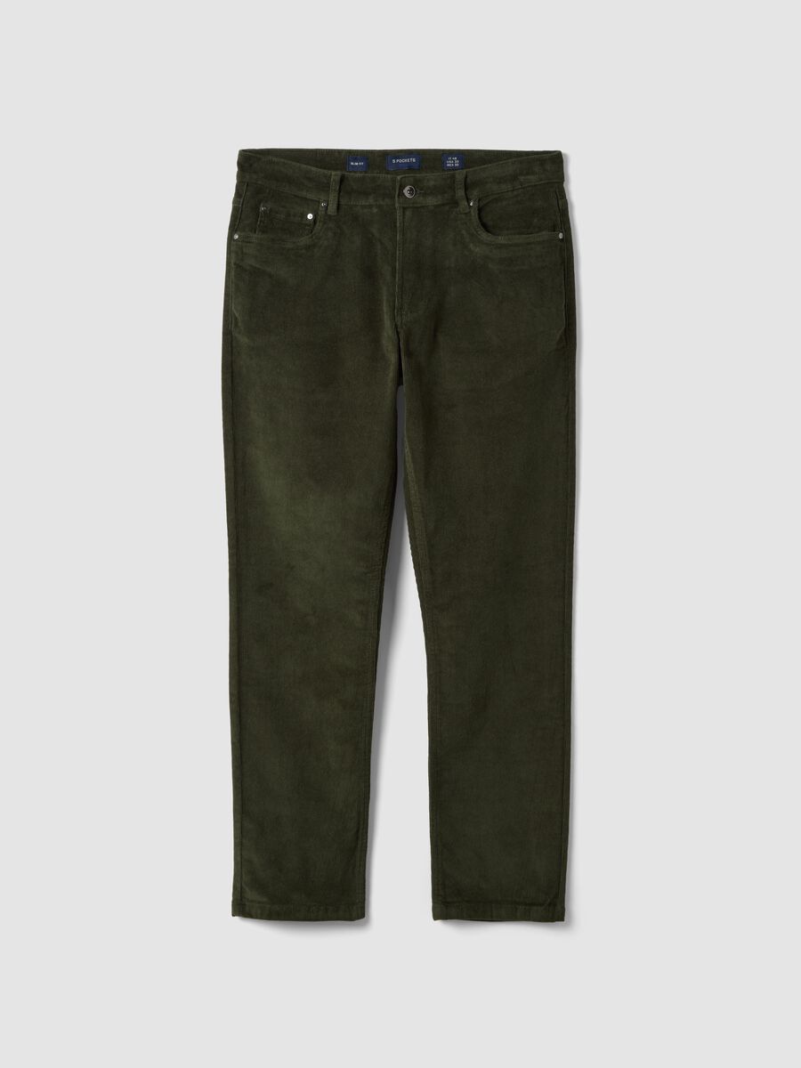 Pantaloni verdi in cotone elasticizzato a coste slim fit_0