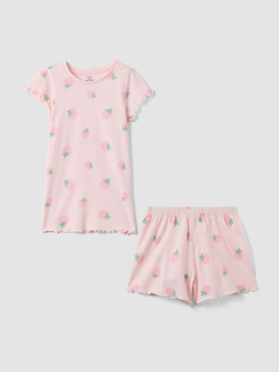 Girls' regular fit short pink cotton pyjamas with strawberries_0