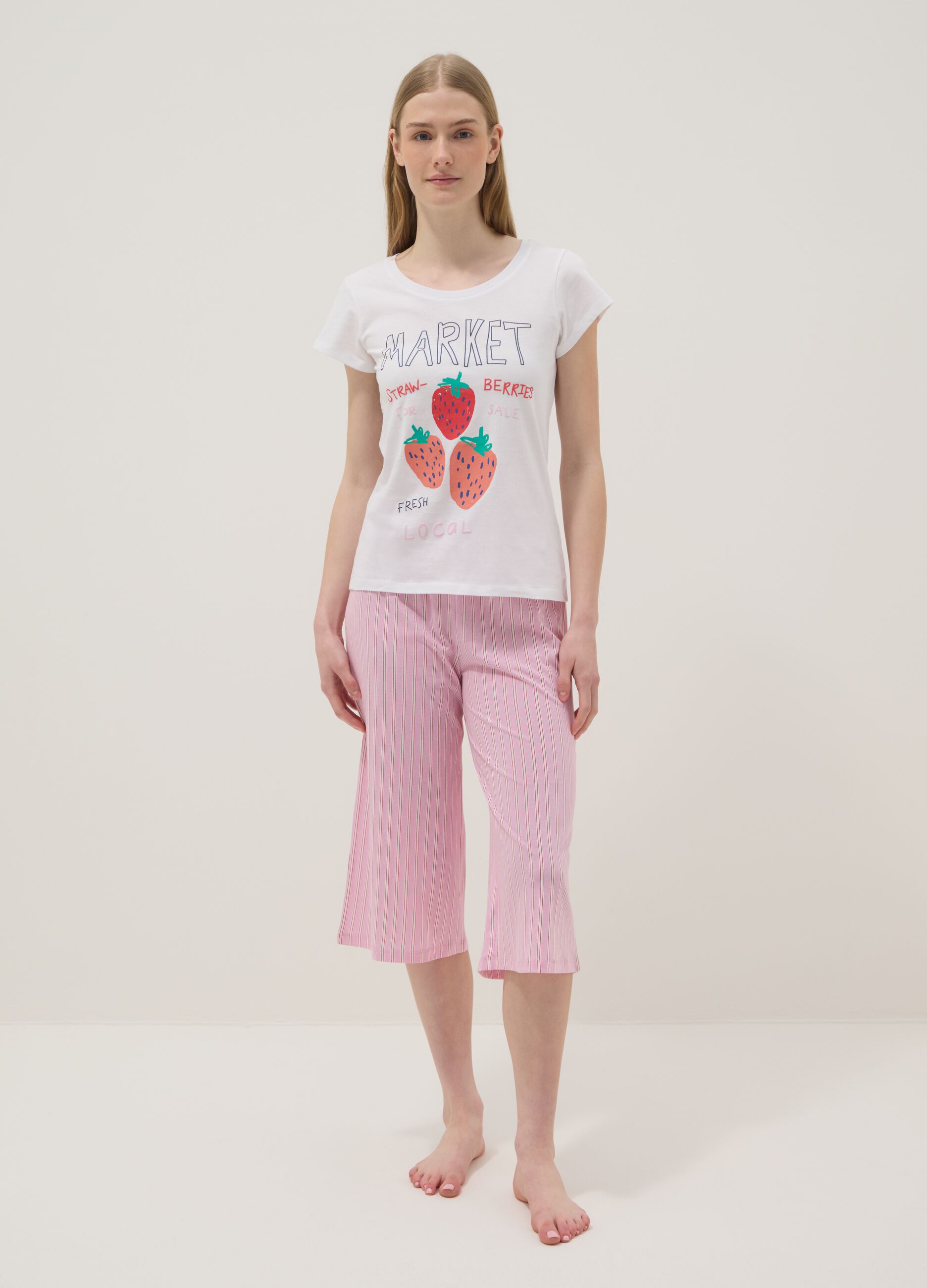 Pink striped pure cotton pyjama shorts - regular fit