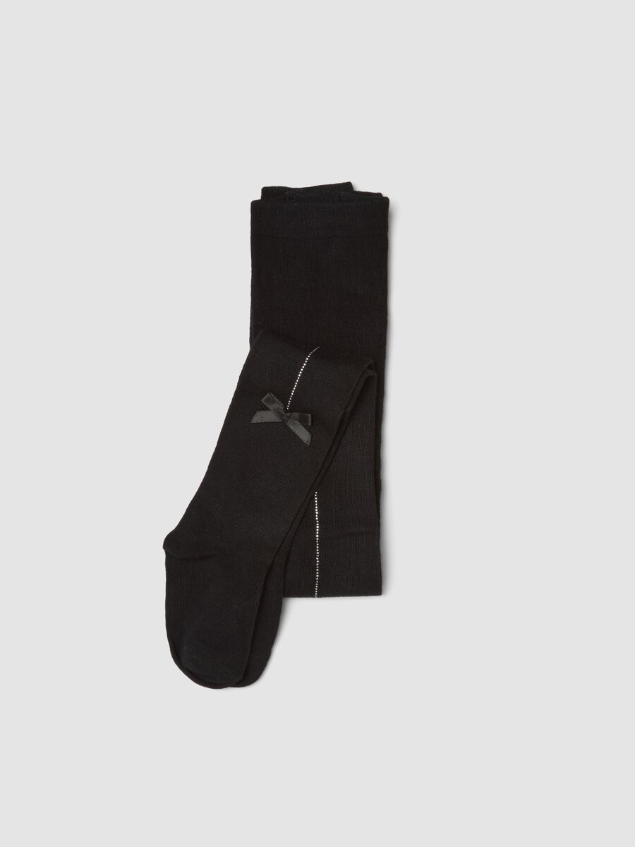 Collant neri in tessuto elasticizzato con fiocchetto_0
