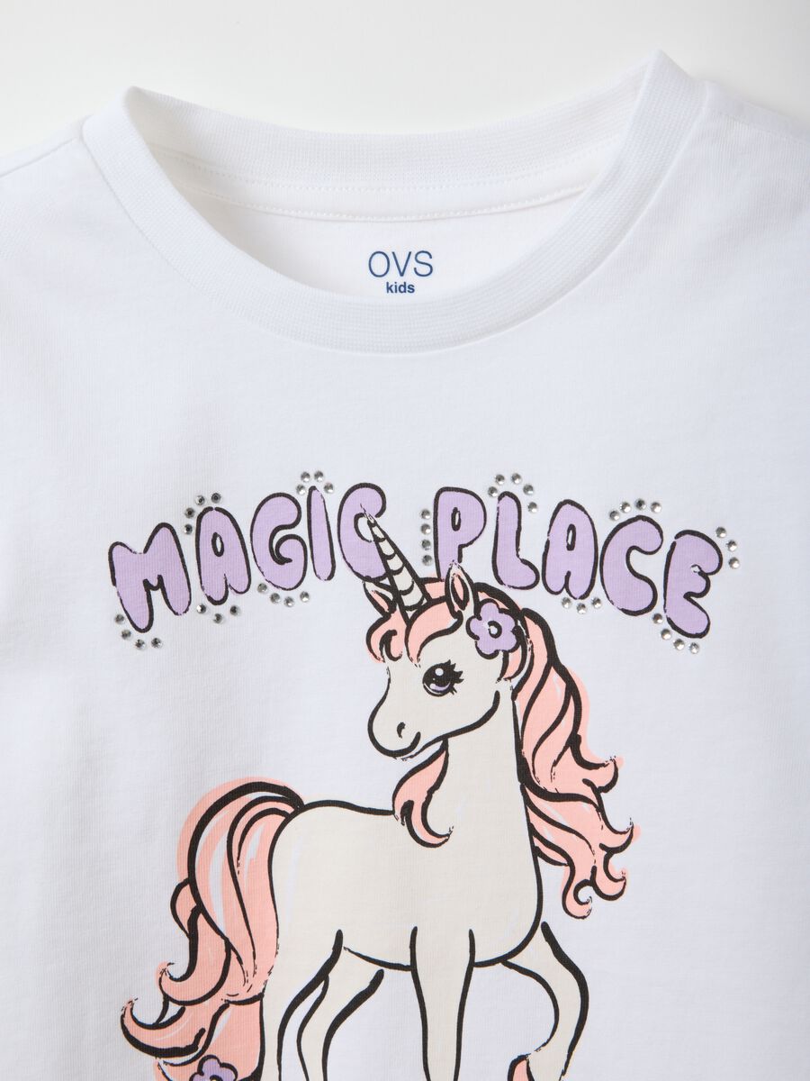 Girls' Regular Fit White Pure Cotton T-Shirt with Print_2