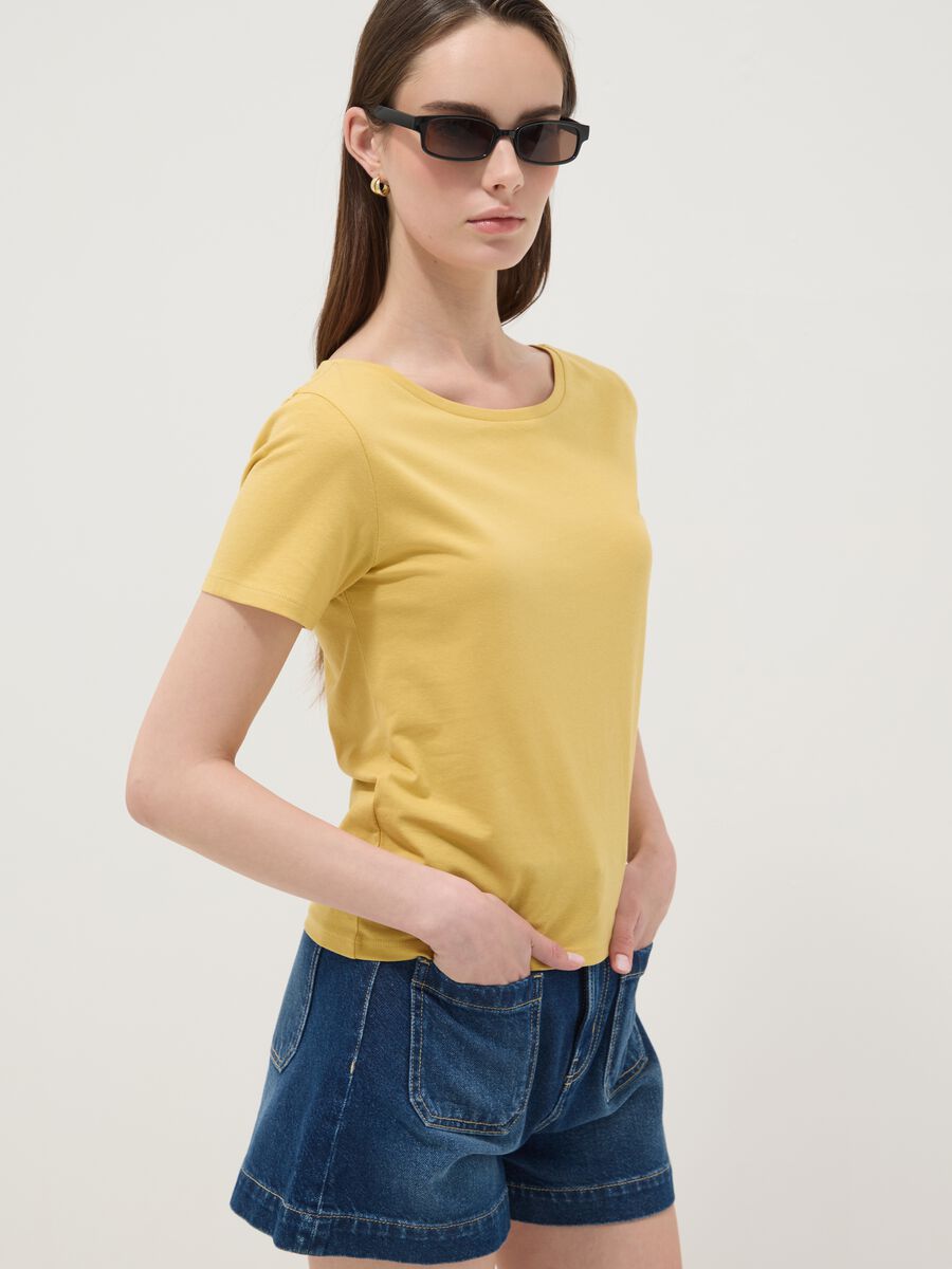 Camiseta amarilla de algod&oacute;n puro de manga corta_1