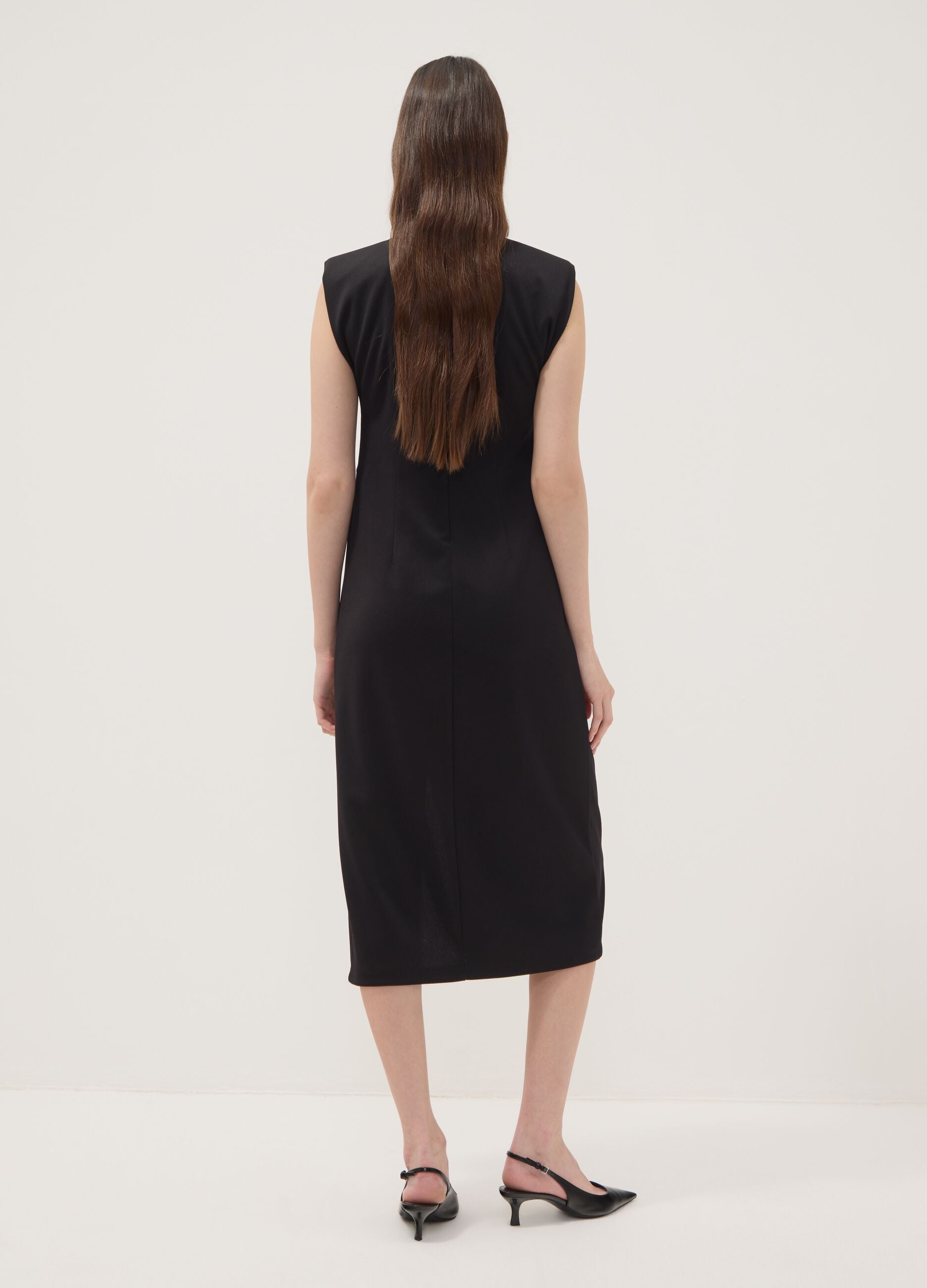 Schwarzes Midikleid aus Stretchstoff, Slim Fit