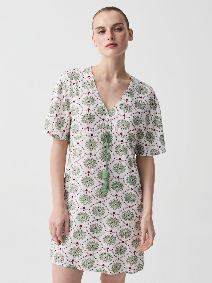 Floral nightdress with drawstring_0