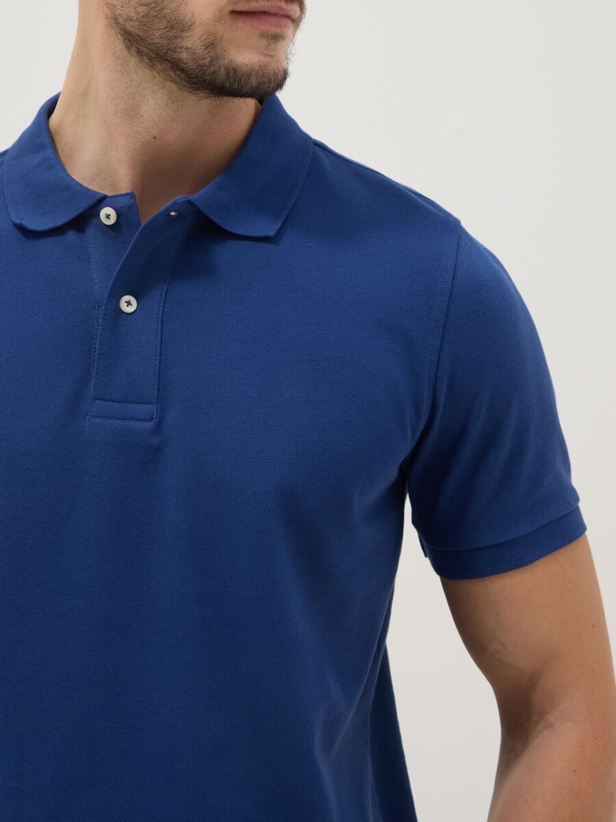 Regular fit short sleeve polo shirt in pure blue cotton_4