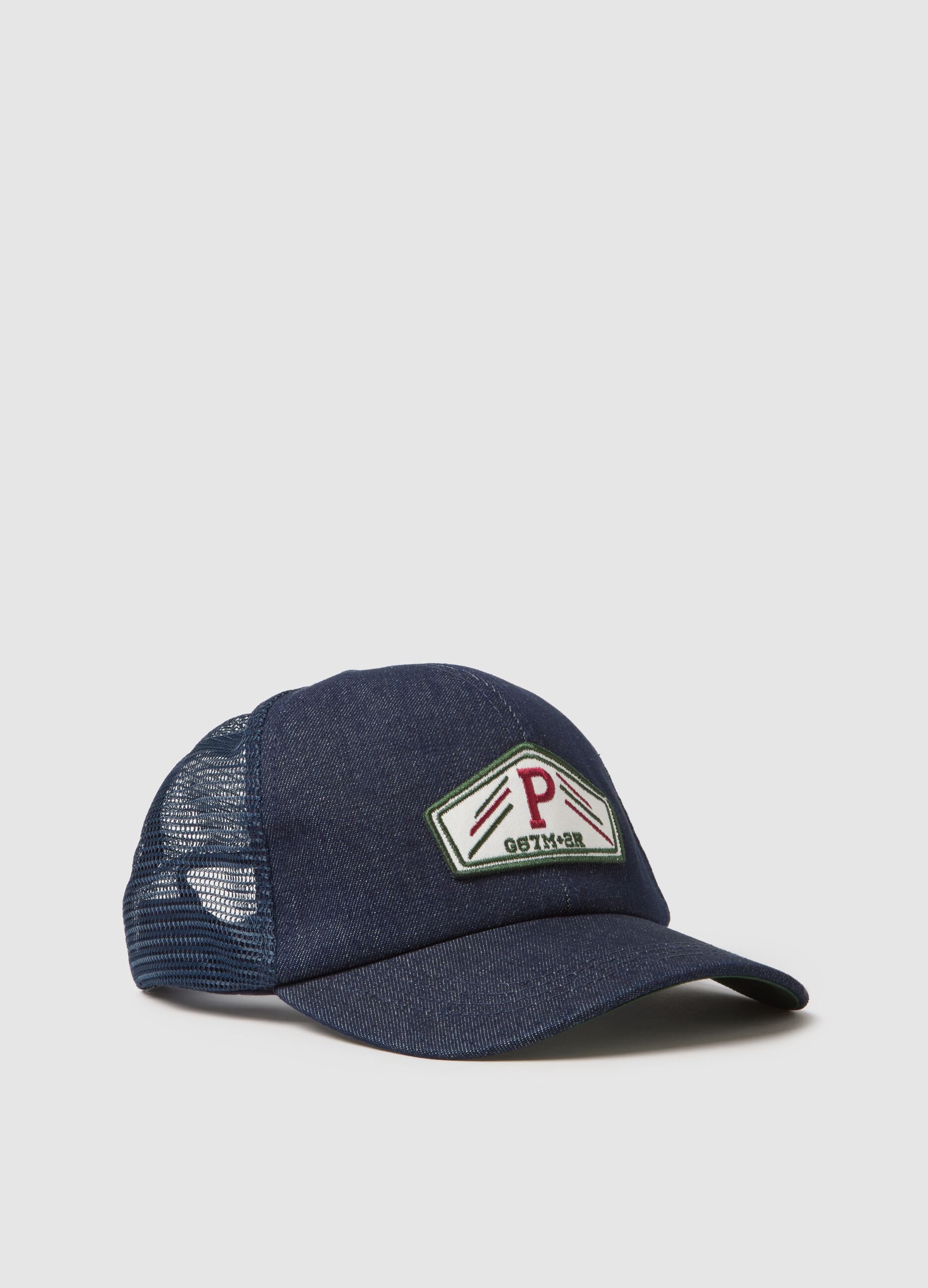 Blue pure cotton cap with adjustable visor and patch