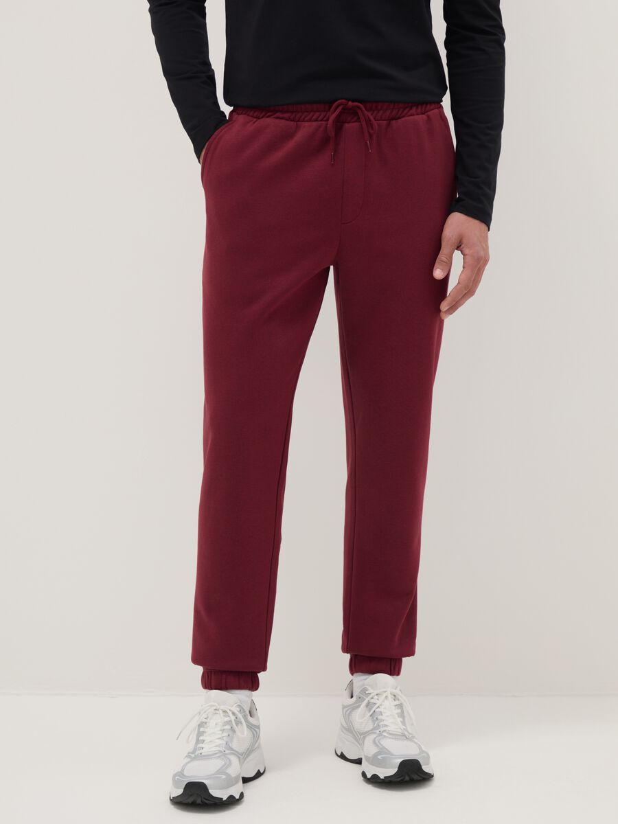 Red regular fit jogger trousers in cotton blend_1