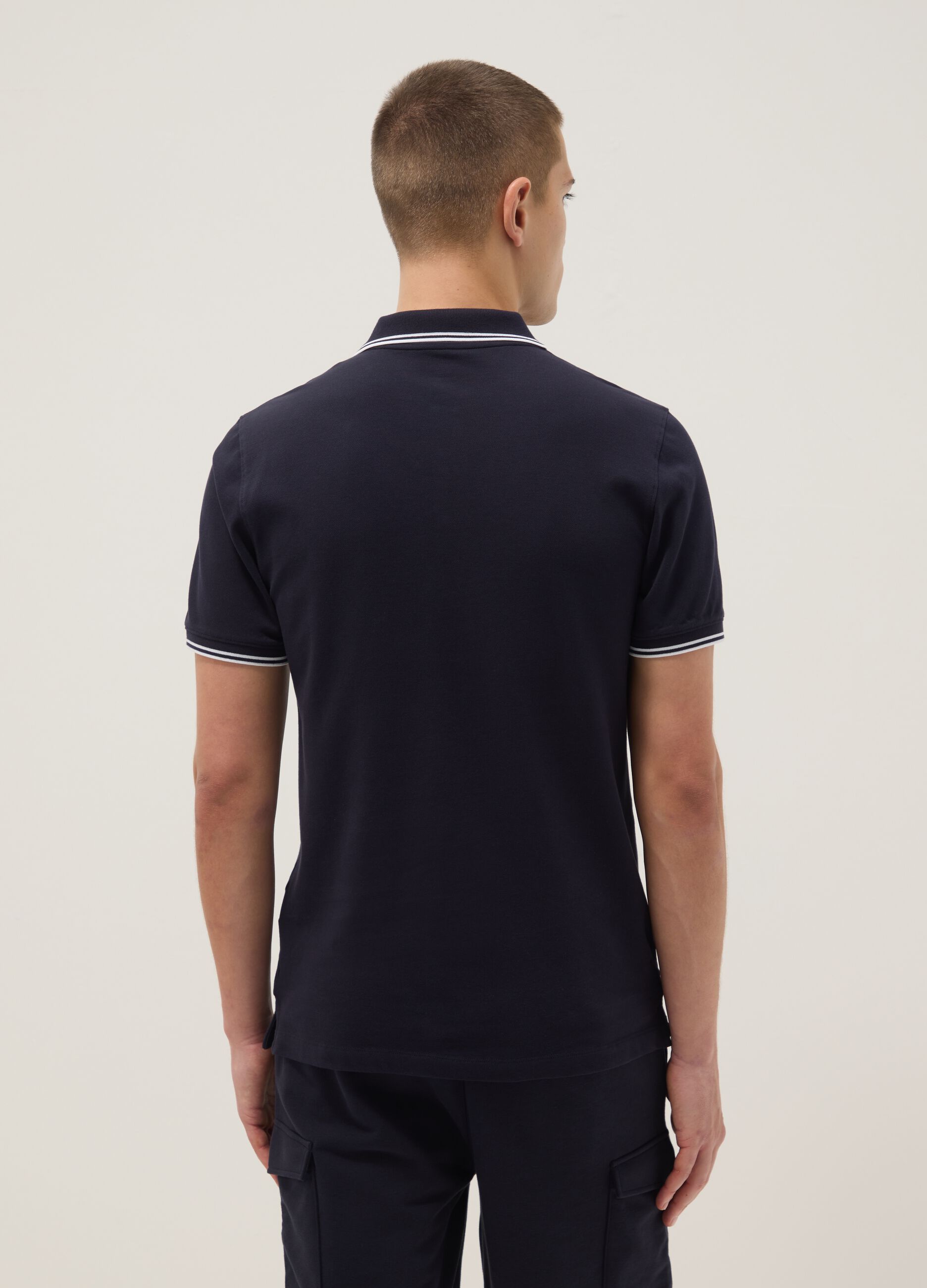 Blue stretch cotton polo shirt, regular fit