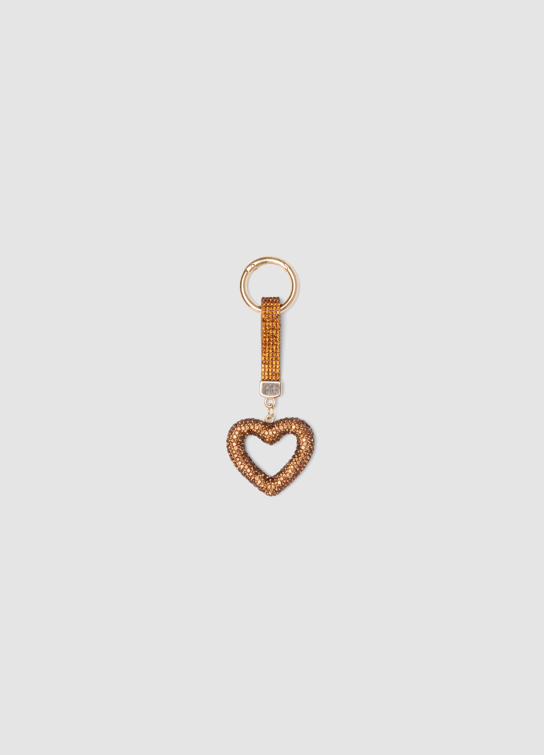 Brown keyring with embellished heart charm