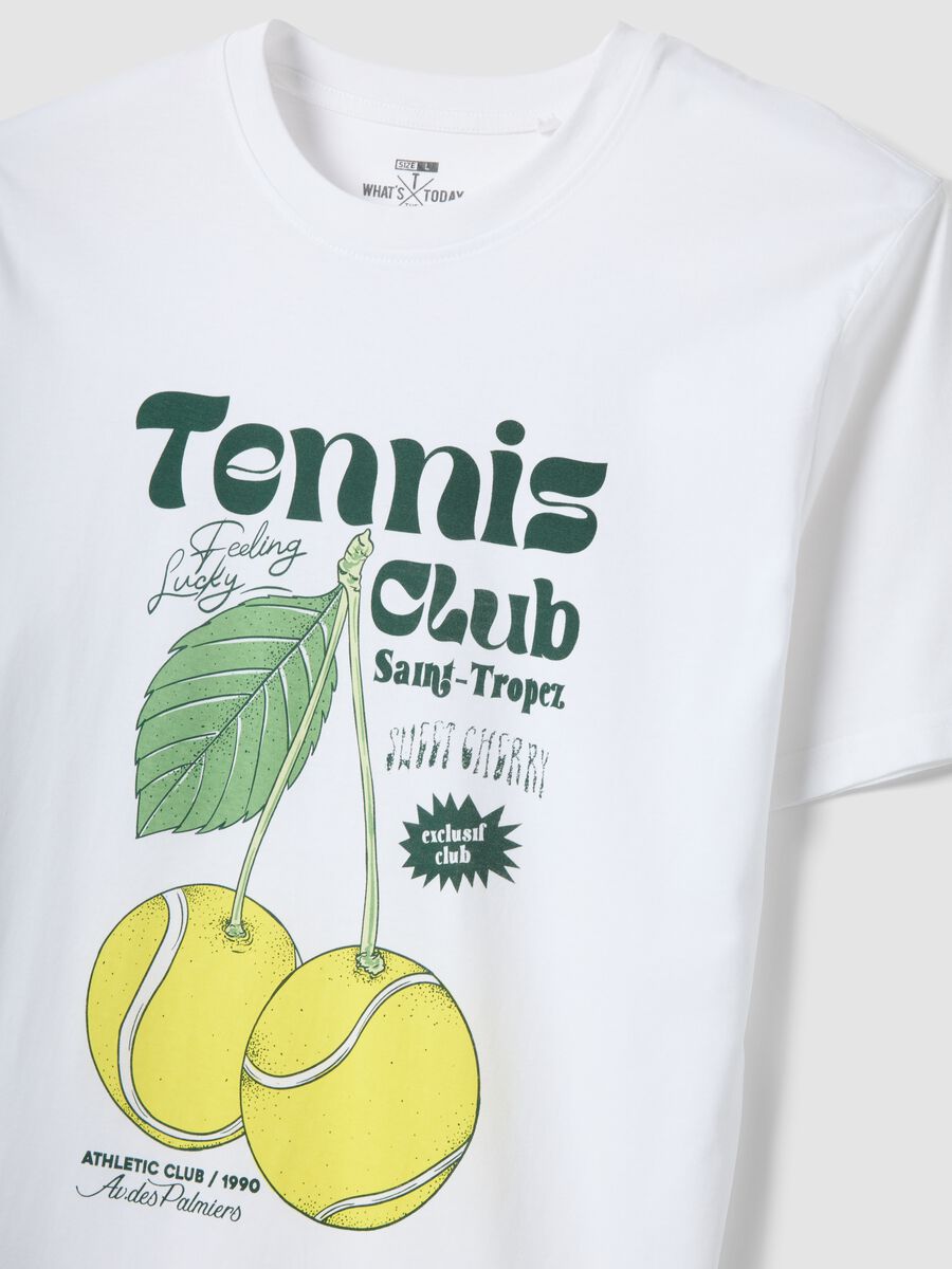 White graphic-print pure cotton T-shirt, regular fit_5