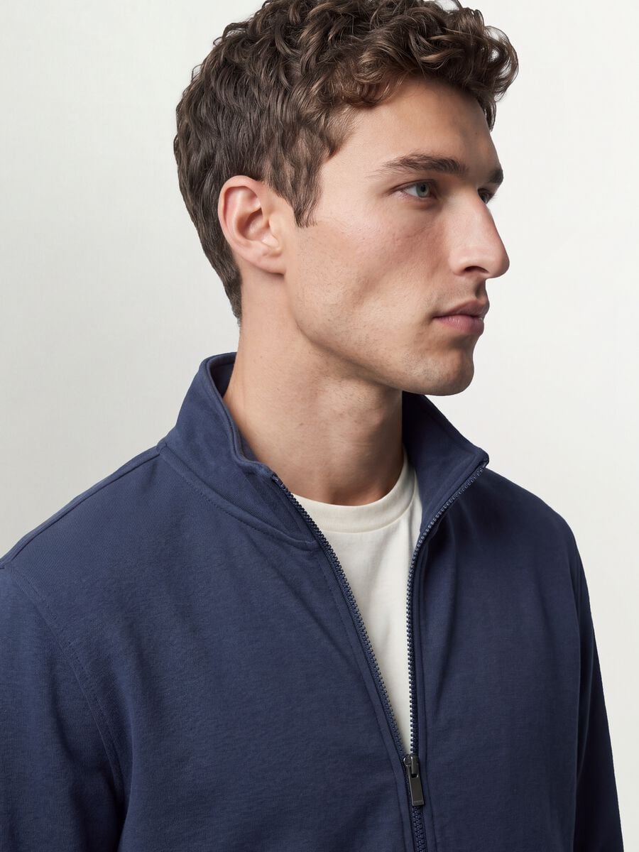 Grey cotton-blend sweatshirt with crew neck and zip, regular fit_0