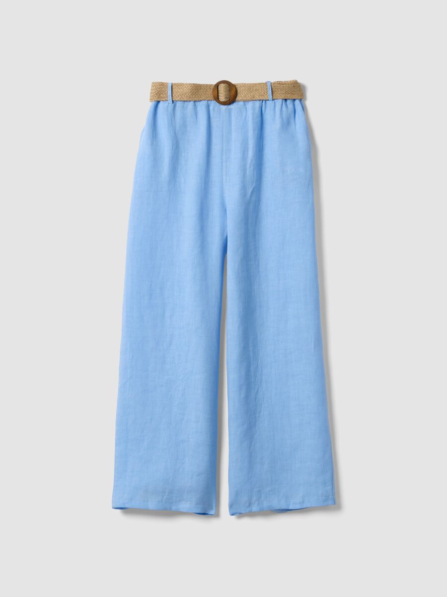Hellblaue Wide-Leg-Hose aus reinem Leinen mit elastischem Bund_4