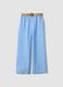 Pantalon bleu ciel 100 % lin, coupe large, taille &eacute;lastiqu&eacute;e_4