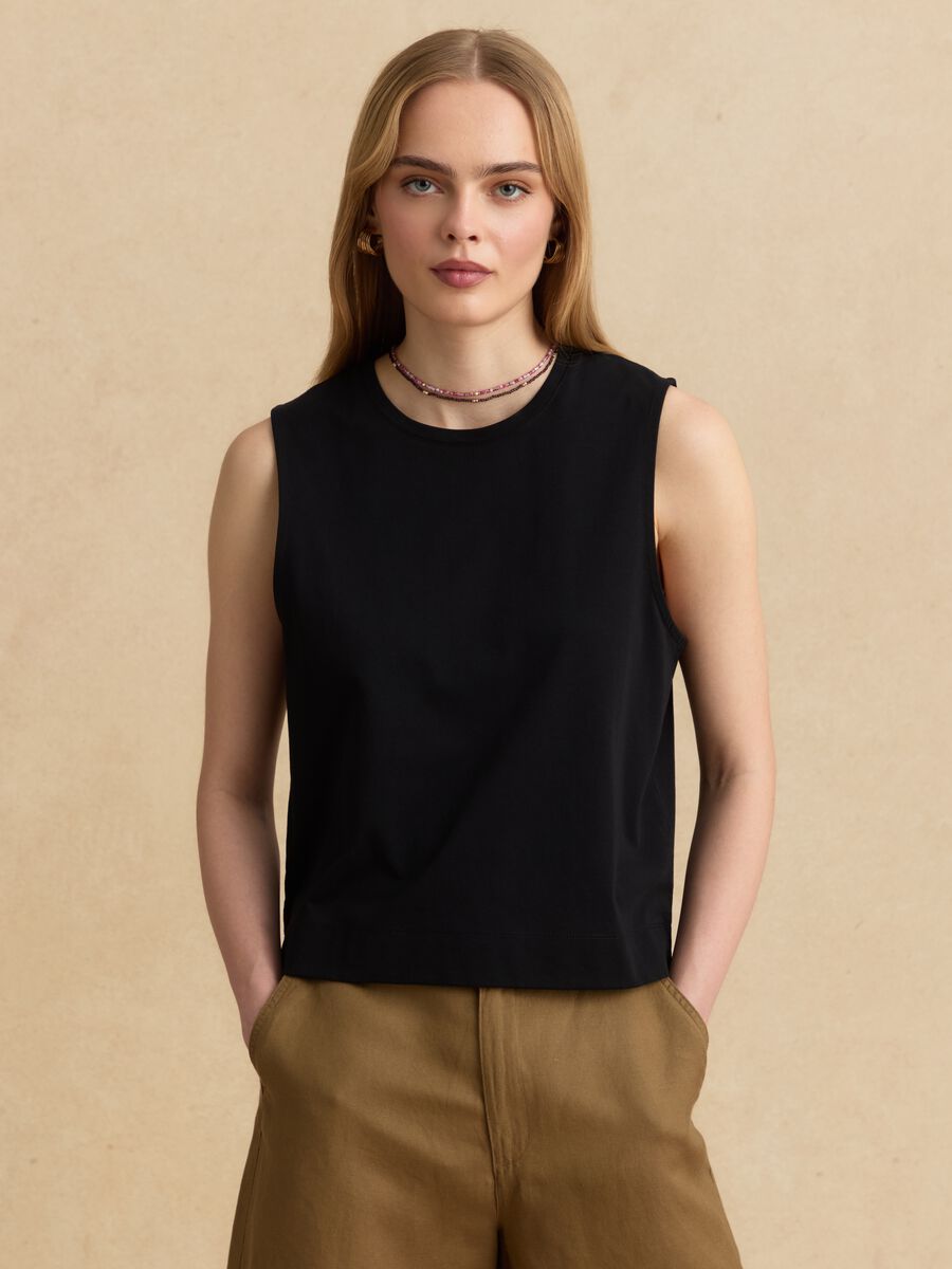 Schwarzes Tanktop aus Baumwollmix_1