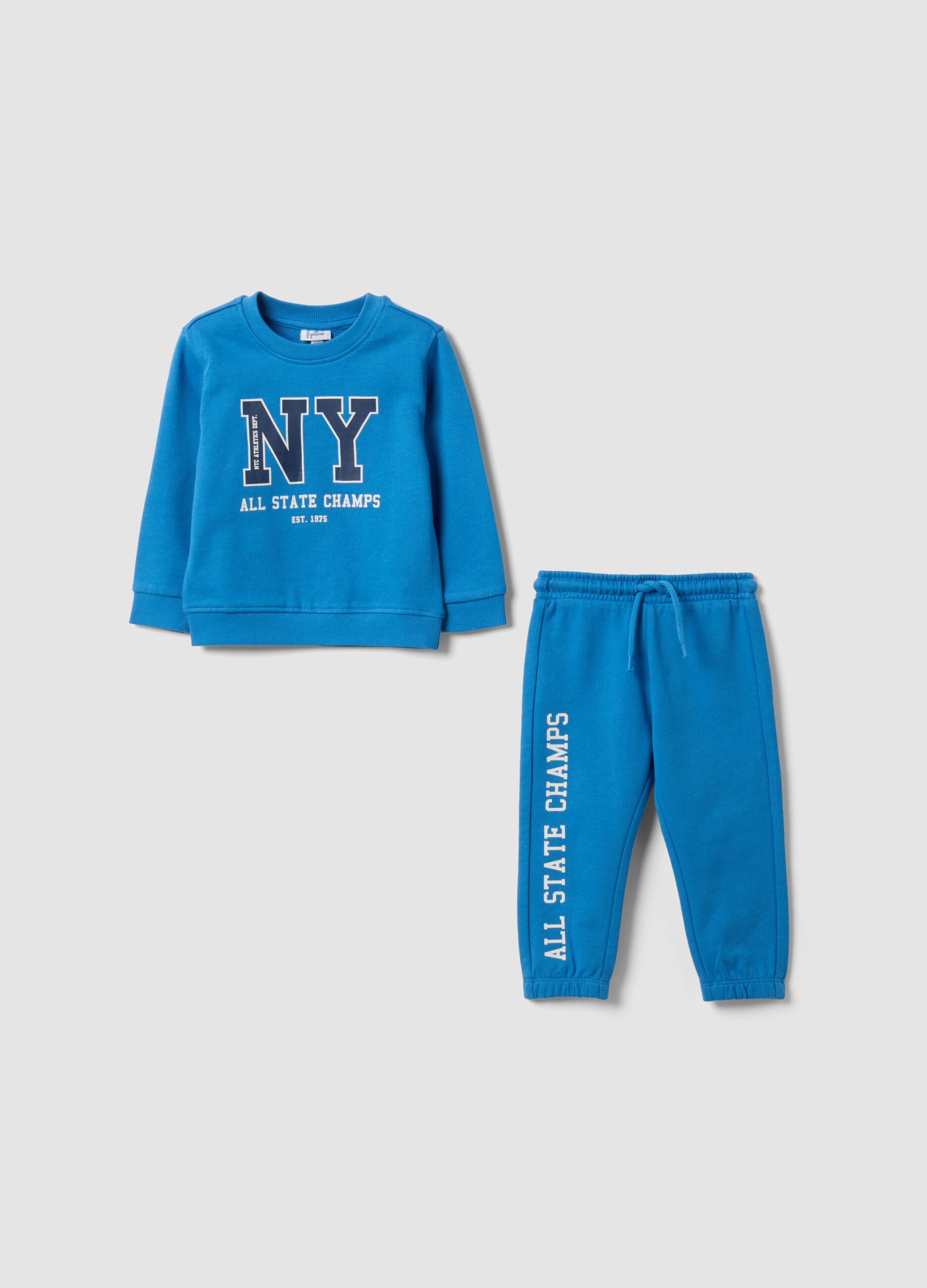 Conjunto de ch&aacute;ndal azul de puro algod&oacute;n con cuello redondo para ni&ntilde;o