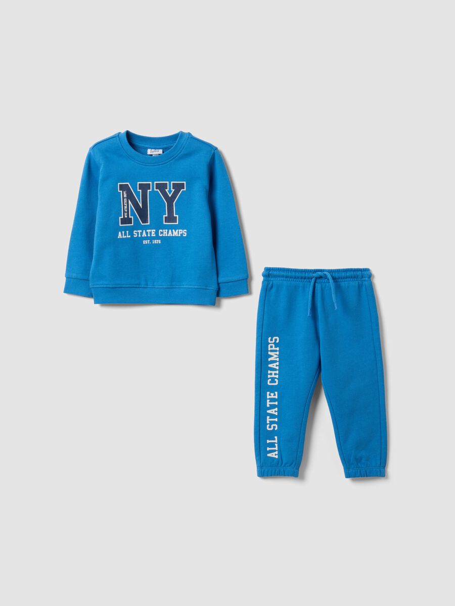 Conjunto de ch&aacute;ndal azul de puro algod&oacute;n con cuello redondo para ni&ntilde;o_0