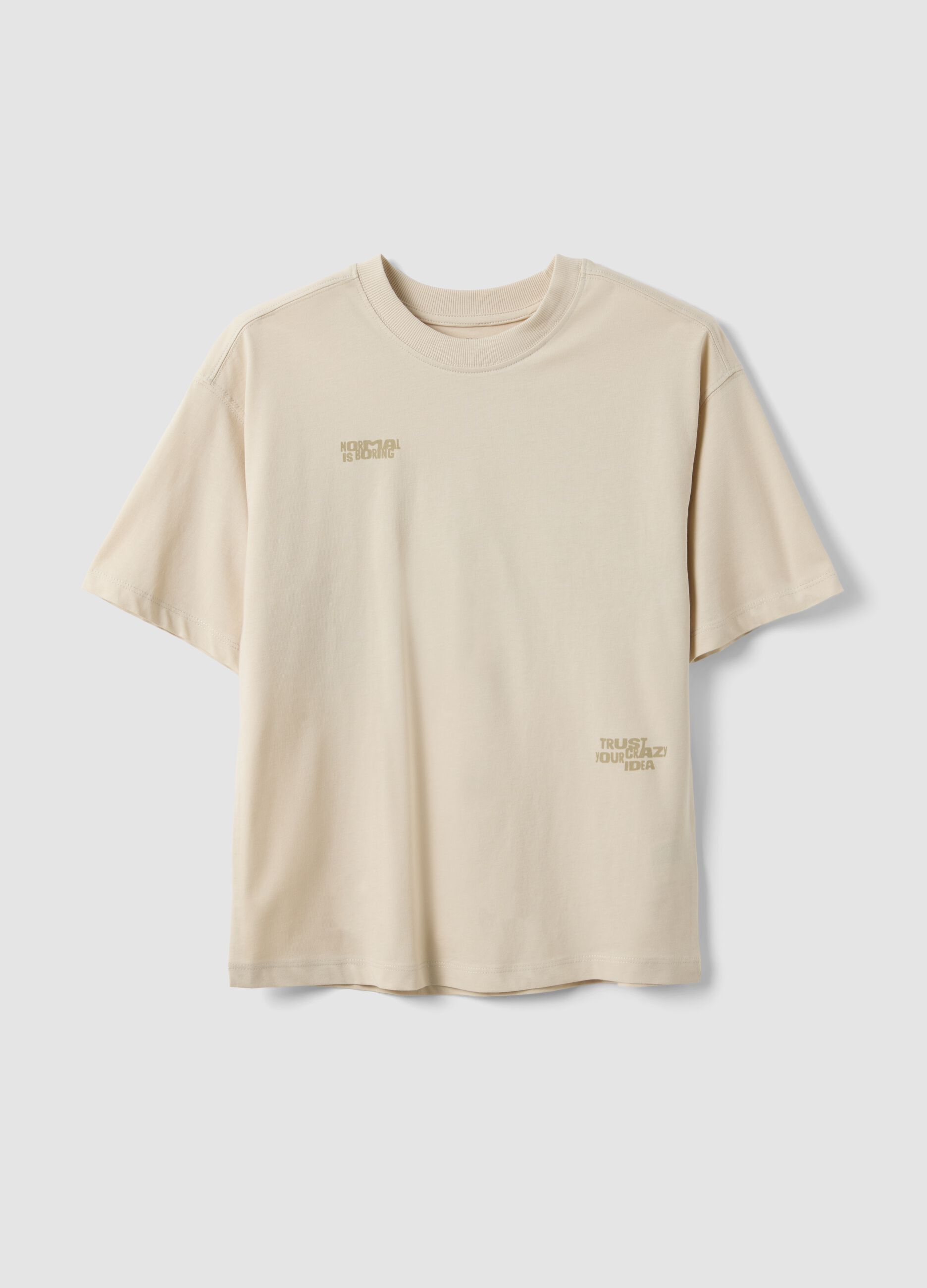 T-shirt oversized bege em algod&atilde;o puro para rapaz