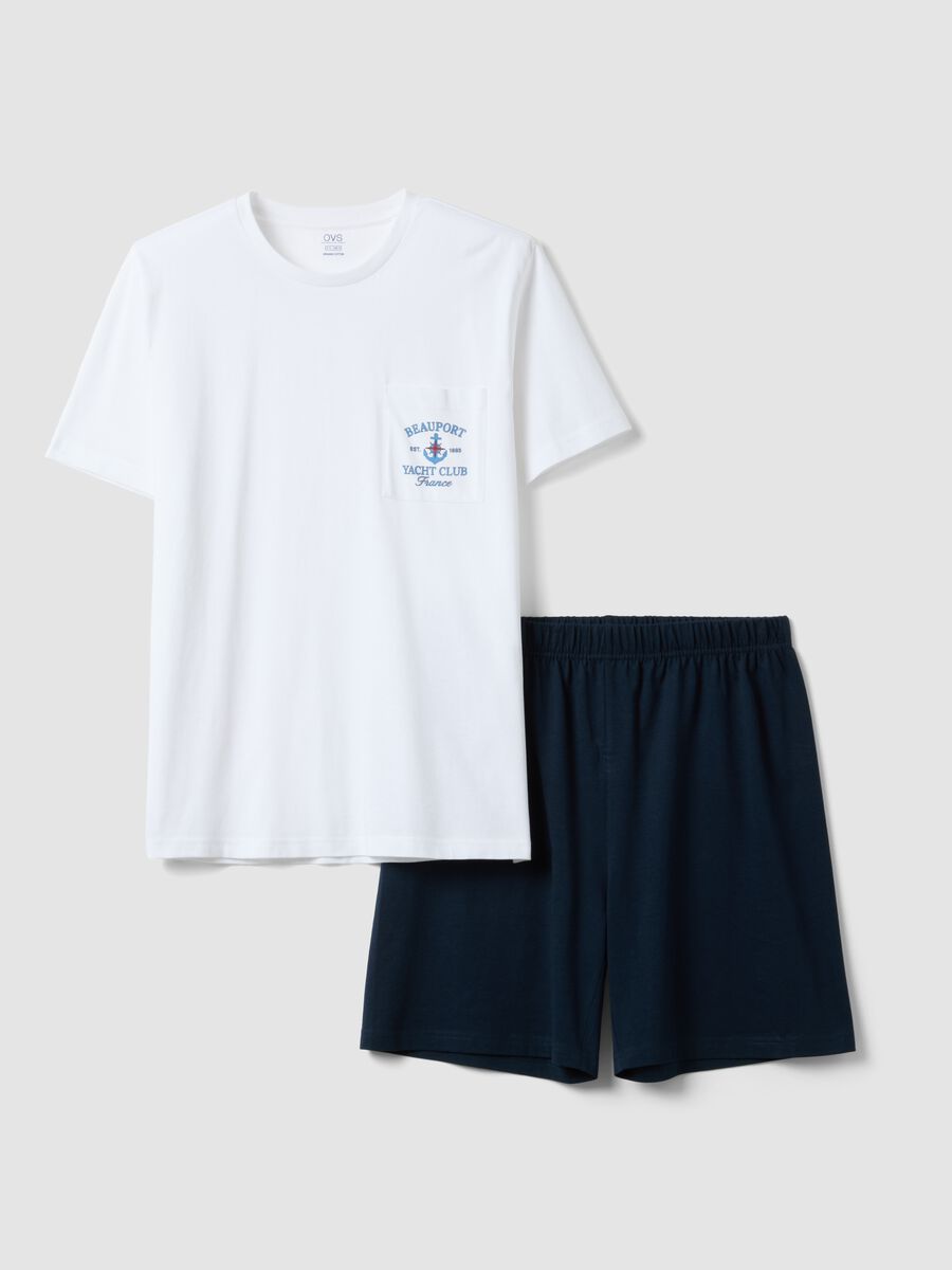 Pigiama jersey bianco e blu in puro cotone regular fit_0
