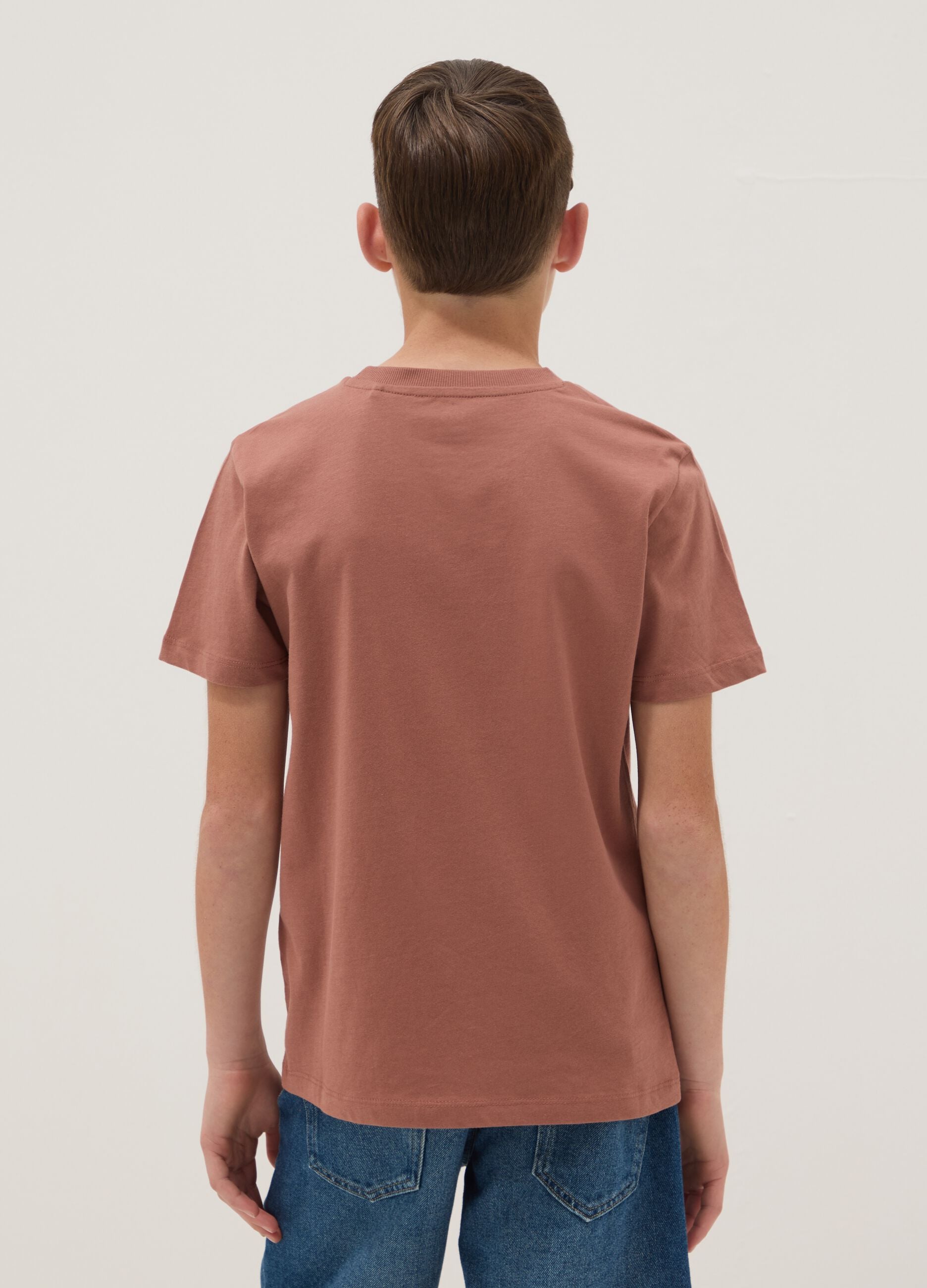 Brown short-sleeve organic cotton T-shirt for boys