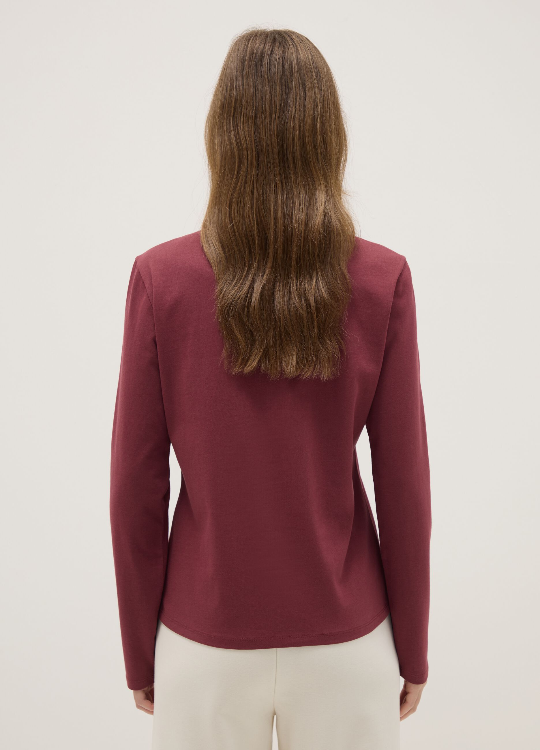 Long sleeve red T-shirt in pure cotton with regular fit