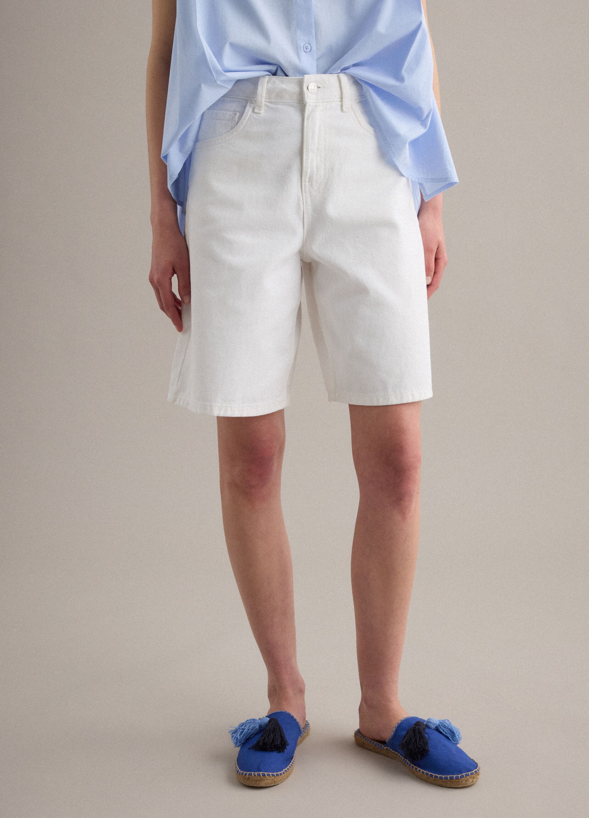White pure cotton denim shorts